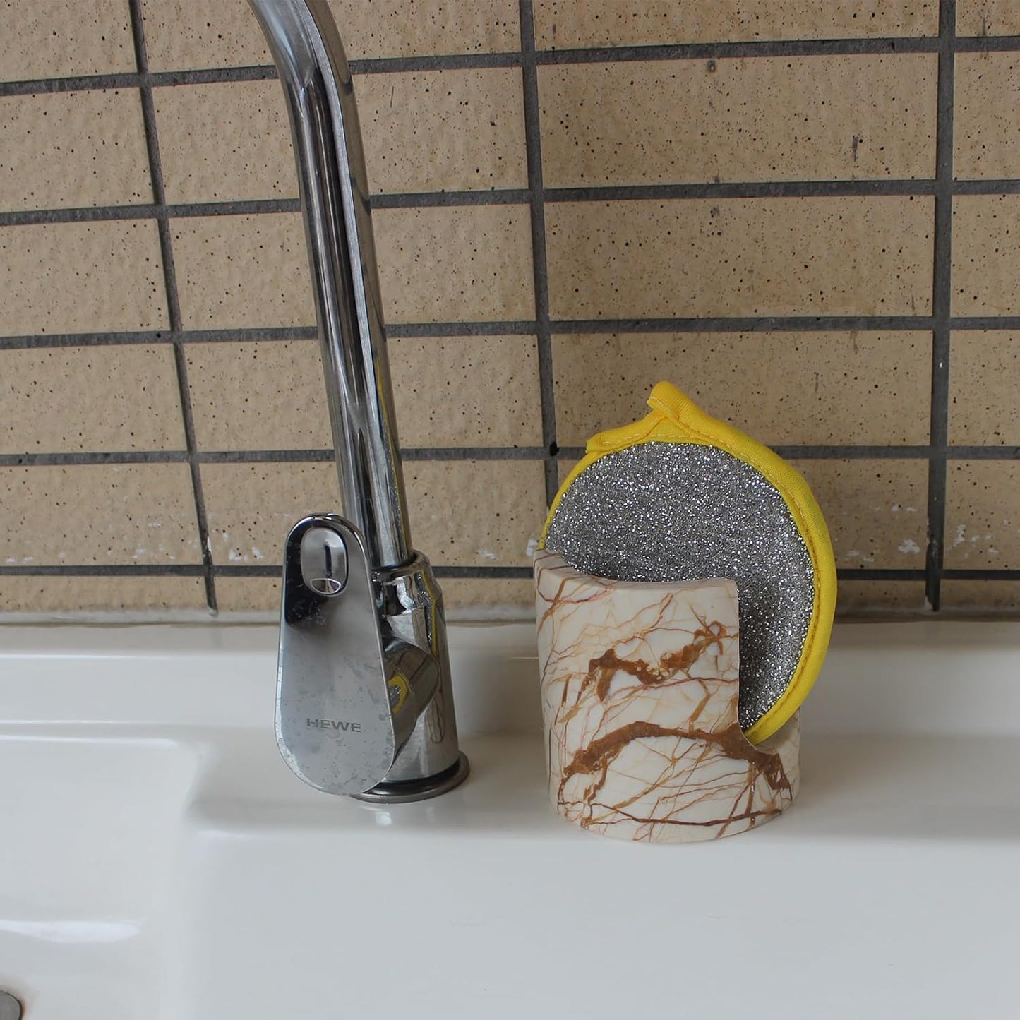 Natural Pink Marble Sponge Holder for Kitchen Counter, Drying Rack, Sponge Caddy for Sink Organizer