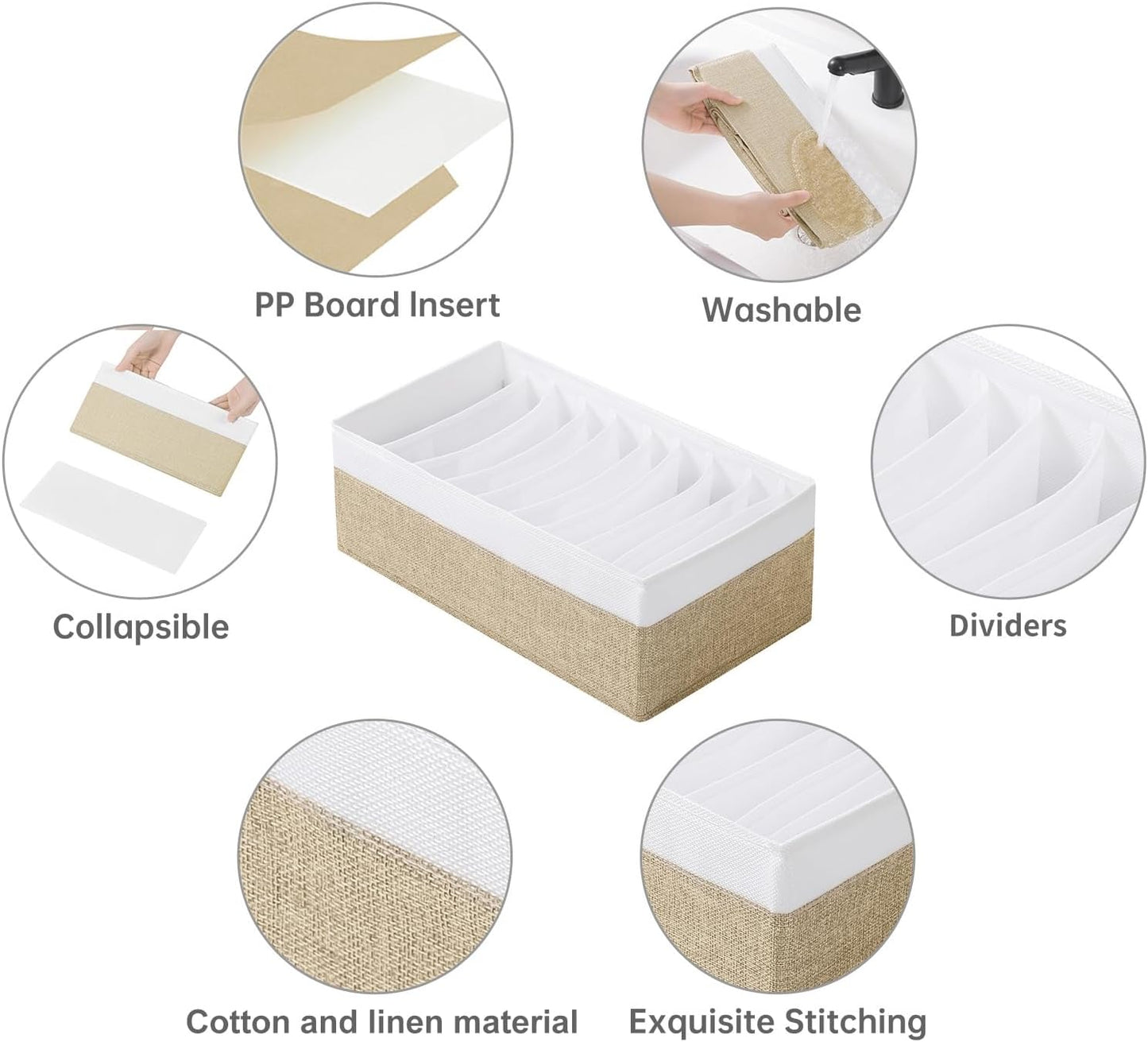 4 Packs T-shirt Drawer Organizers for Clothing,10 Grids Compartment Wardrobe Storage Box, Clothes Organizer for Folded Clothes, T-shirt, Legging-15.75''x9.06''x5.91-BeigeWhite