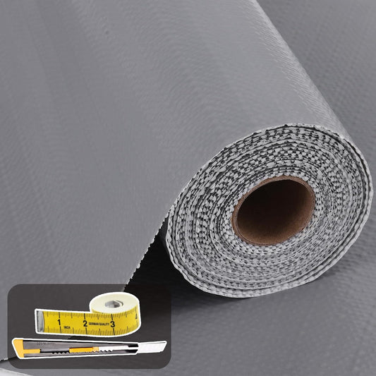 Shelf Liners for Kitchen Cabinets 17in x 20FT Non Adhesive Drawer Liner Grey Thickened Shelf Liner Paper Strong Non-Slip Easy to Clean for Tool Box Refrigerator with Knife and Tape Measure