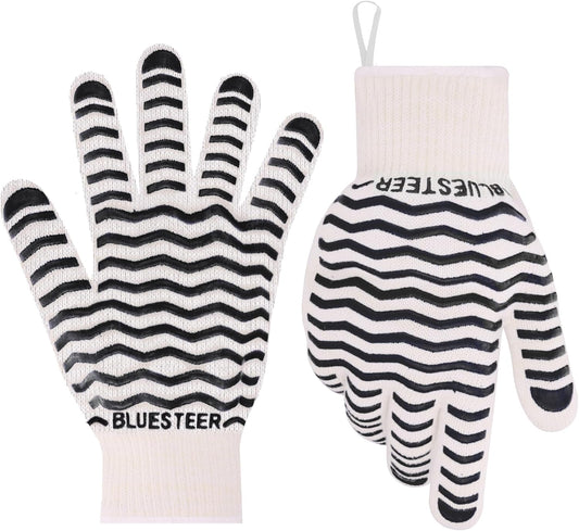 Oven Gloves 932°F Heat Resistant Oven Mitts with Fingers, Heat Proof BBQ Grill Gloves Silicone Grip Fireproof Gloves for Kitchen Cooking Grilling Baking