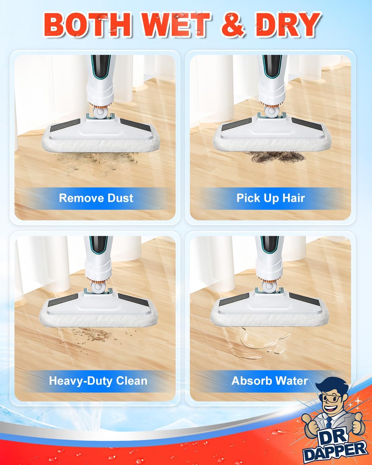 DR DAPPER 4 Pack SMP01 Steam Mop Pads Compatible with Kenmore SM2060 S200 Series, Steam-Mop Reusable Washable Floor Mop Pad for Hardwood Floor Steam Cleaner