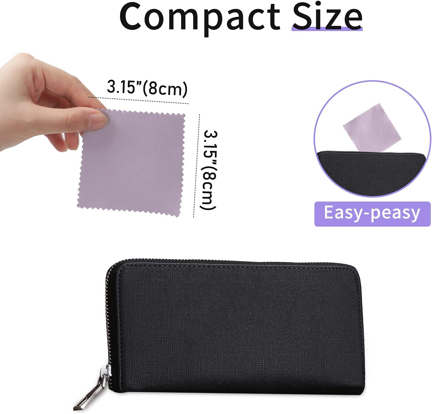 CATIFLIN 100pcs Premium Jewelry Cleaning Cloth, Silver Polishing Cloth Individually Wrapped, for Sterling Silver, Gold, Brass, Silverware, Coin, Ring, Watch and More (Purple, 3.15" x 3.15")