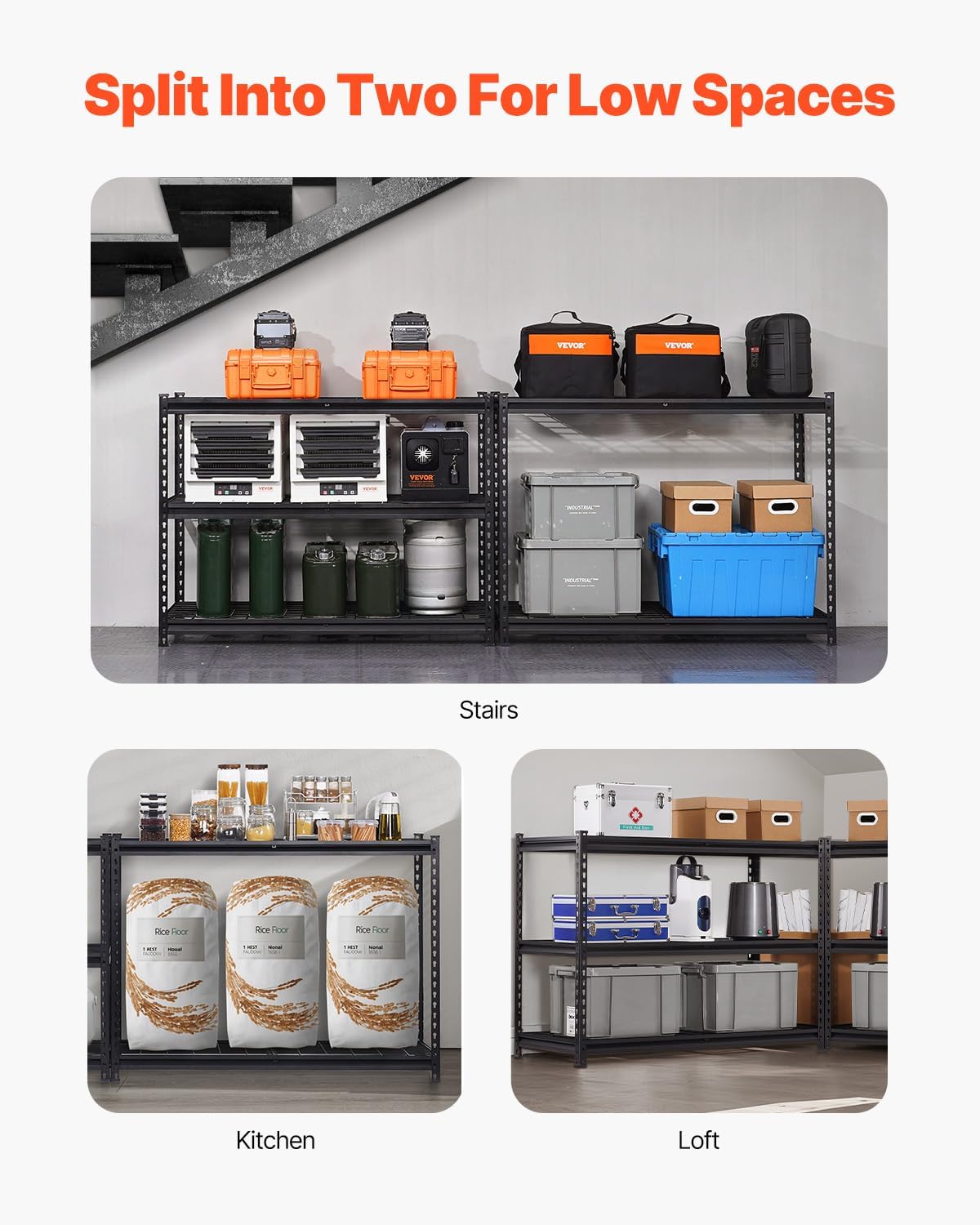 VEVOR Storage Shelves, 3000 lbs, 5 Tier Heavy Duty Garage Shelving, 24" D x 48" W x 72" H Adjustable Metal Shelves for Industrial Shelving Unit Utility Shelf, for Kitchen, Warehouse, Basement, Black