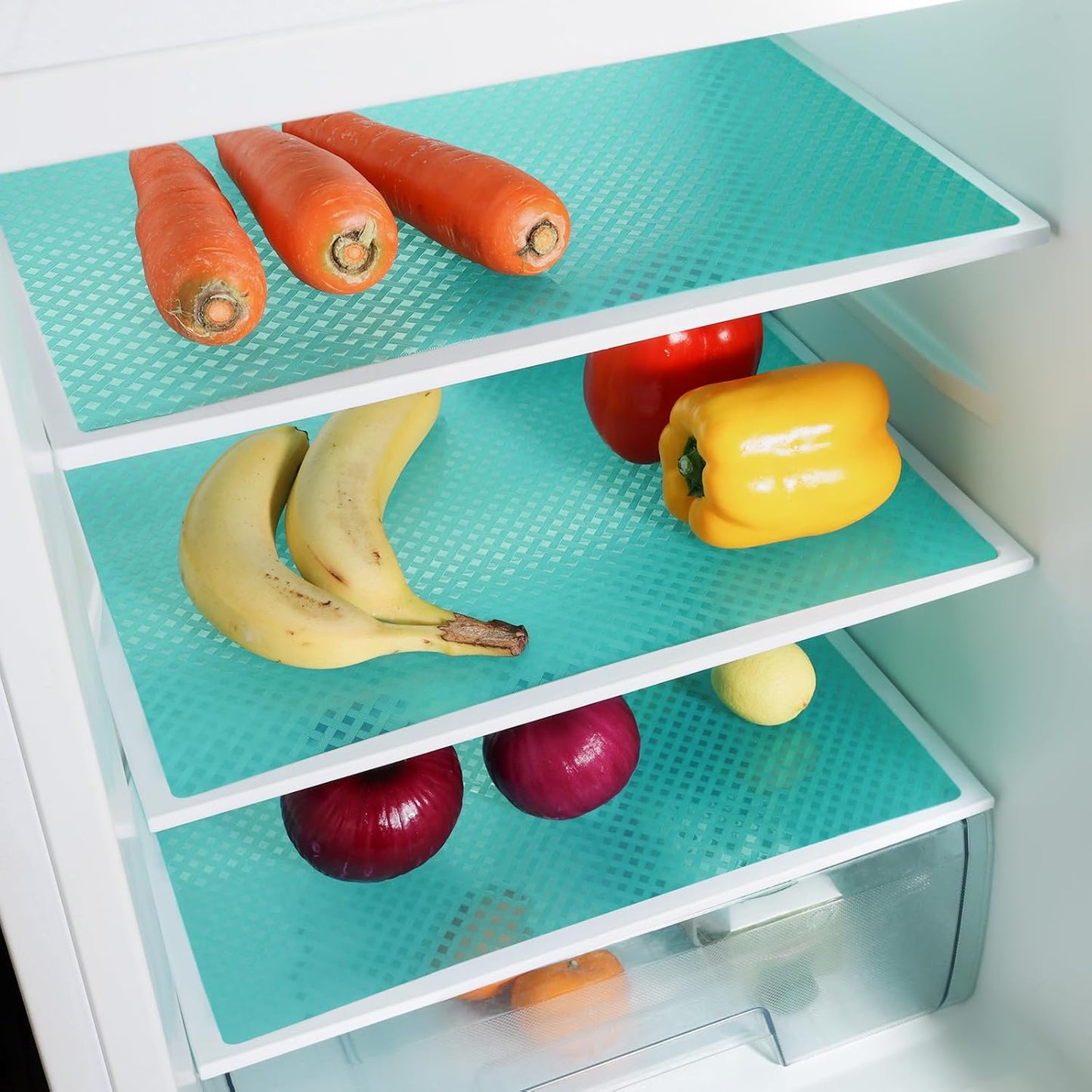 Blue Shelf Liners for Kitchen Cabinets Refrigerator Liners Waterproof & Oil-Proof Kitchen Cupboard Liner Drawer Mats EVA Material Non Adhesive Fridge Liner for Shelves 17.5 x 393.7 Inches