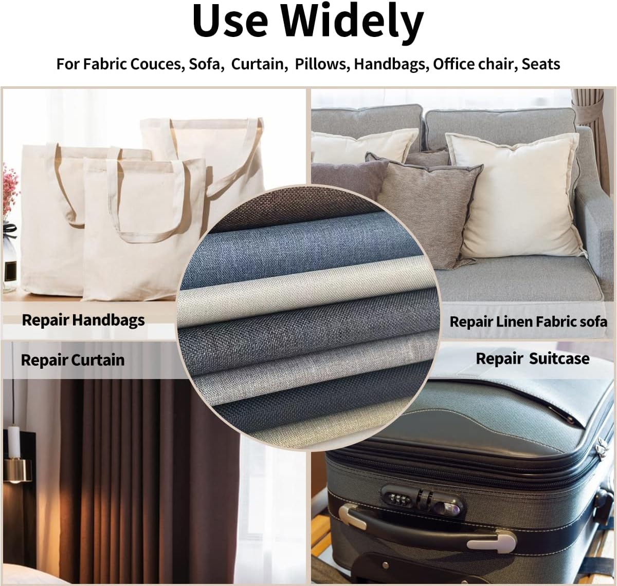 Fabric Repair Patches, 17X158 Inch Linen Repair Tape Self-Adhesive Fabric Patches Durable, DIY Large Linen Tape for Sofa, Couches, Furniture, Chair, Clothing （17X158 Inch, White）