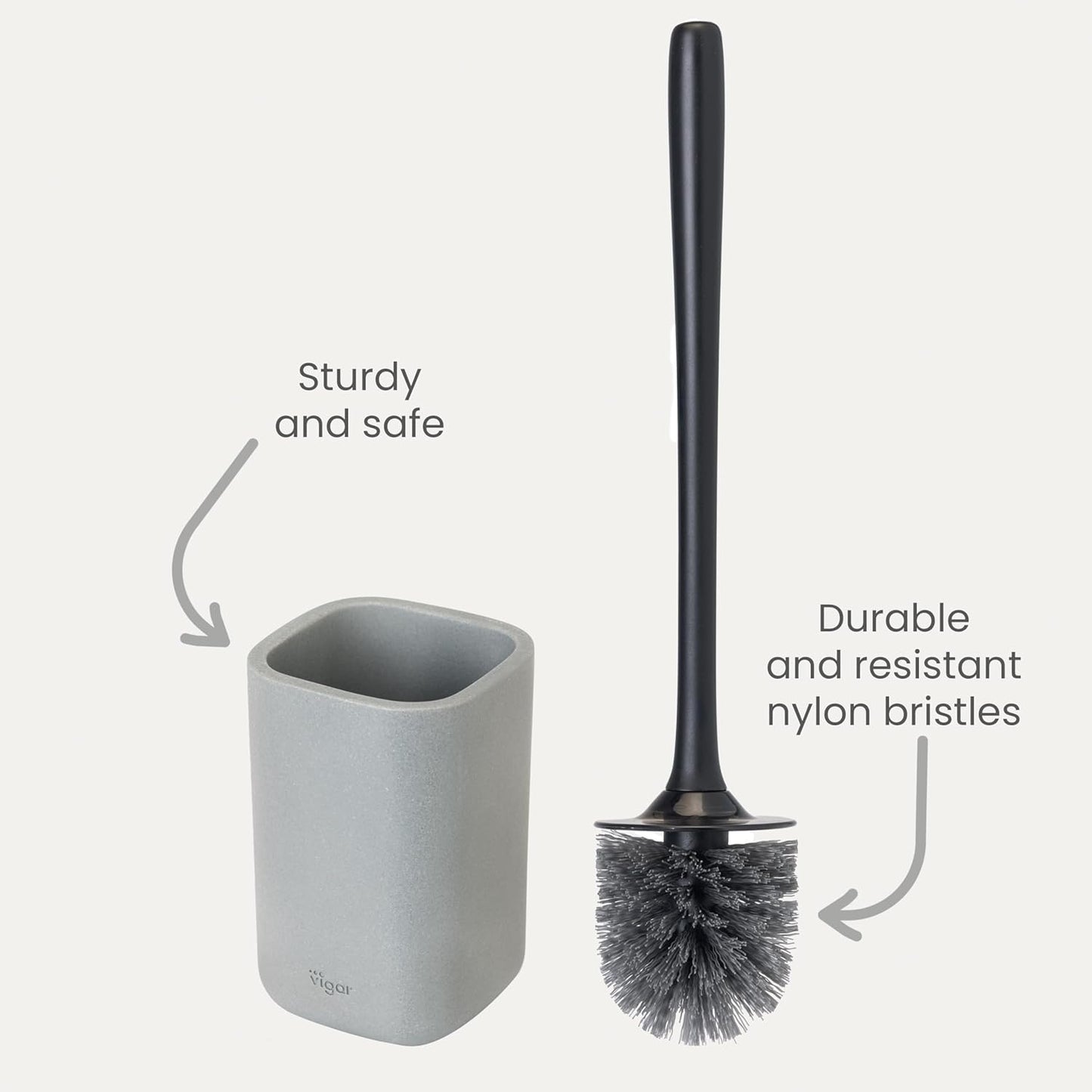 Vigar Zense Toilet Brush and Holder Set, Toilet Bowl Brush with Polyresin Stone Holder, Bathroom Sets for Bathroom Decor and Accessories, Concrete