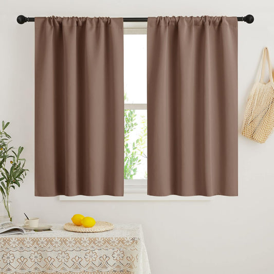 RYB HOME Small Window Curtains with Rod Pocket Design, Blackout Privacy Curtains Drapes Energy Efficient Covering for Closet Pantry, W 34 x L 45 inches, 2 Panels,Mocha