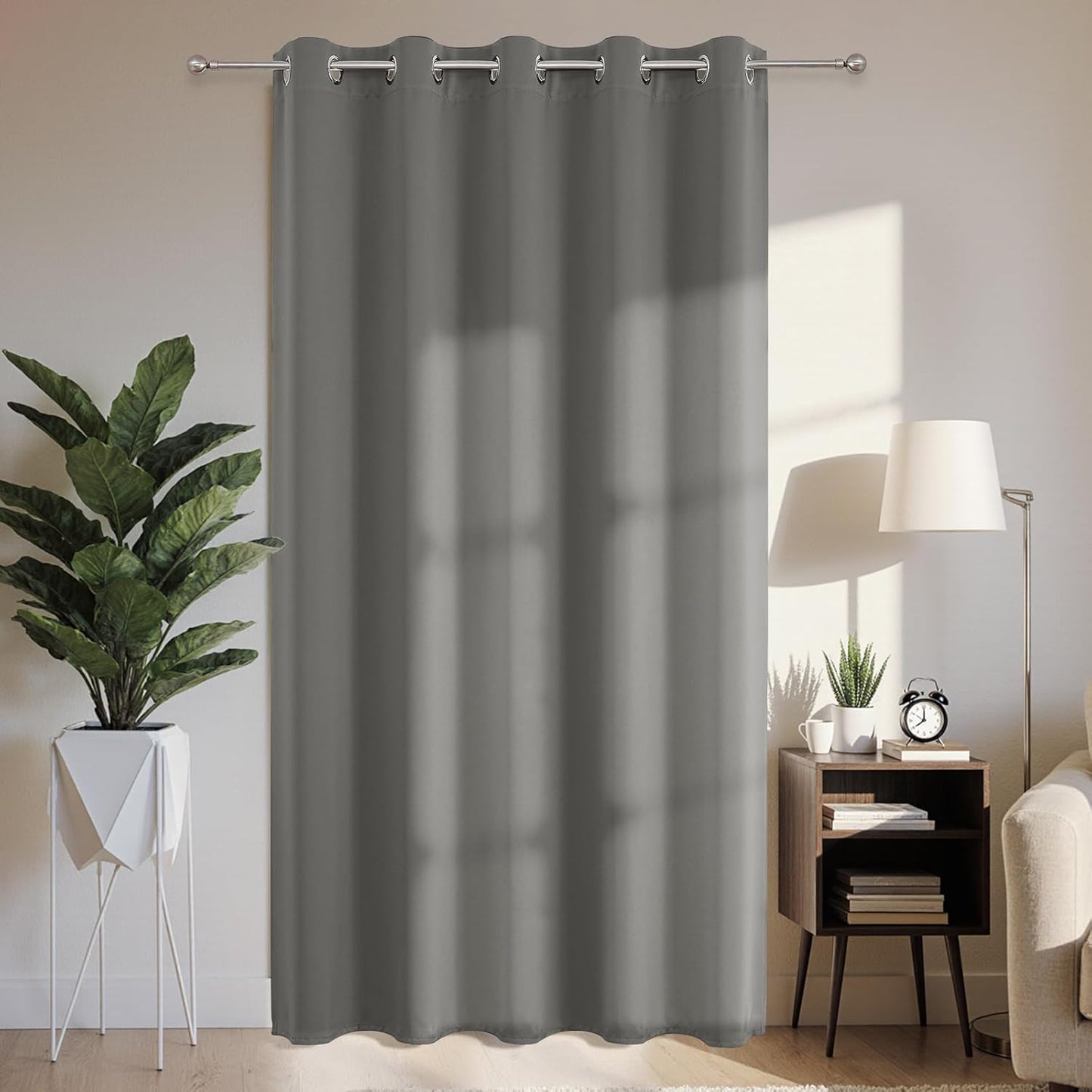 Joydeco Blackout Patio Sliding Door Curtains 90 Inches Long, Grommet Privacy Room Divider Curtains, Extra Wide Thermal Blackout Drapes for Bedroom Living Room (Light Grey, 70Wx90L, 1 Panel)