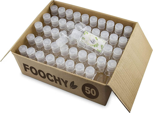 2oz Empty Hand Sanitizer Travel Size Bottles, Refillable Clear Plastic Containers with Flip Cap for Shampoo, Lotion, Cream, Baby Shower, Tolitery (50 Pack)