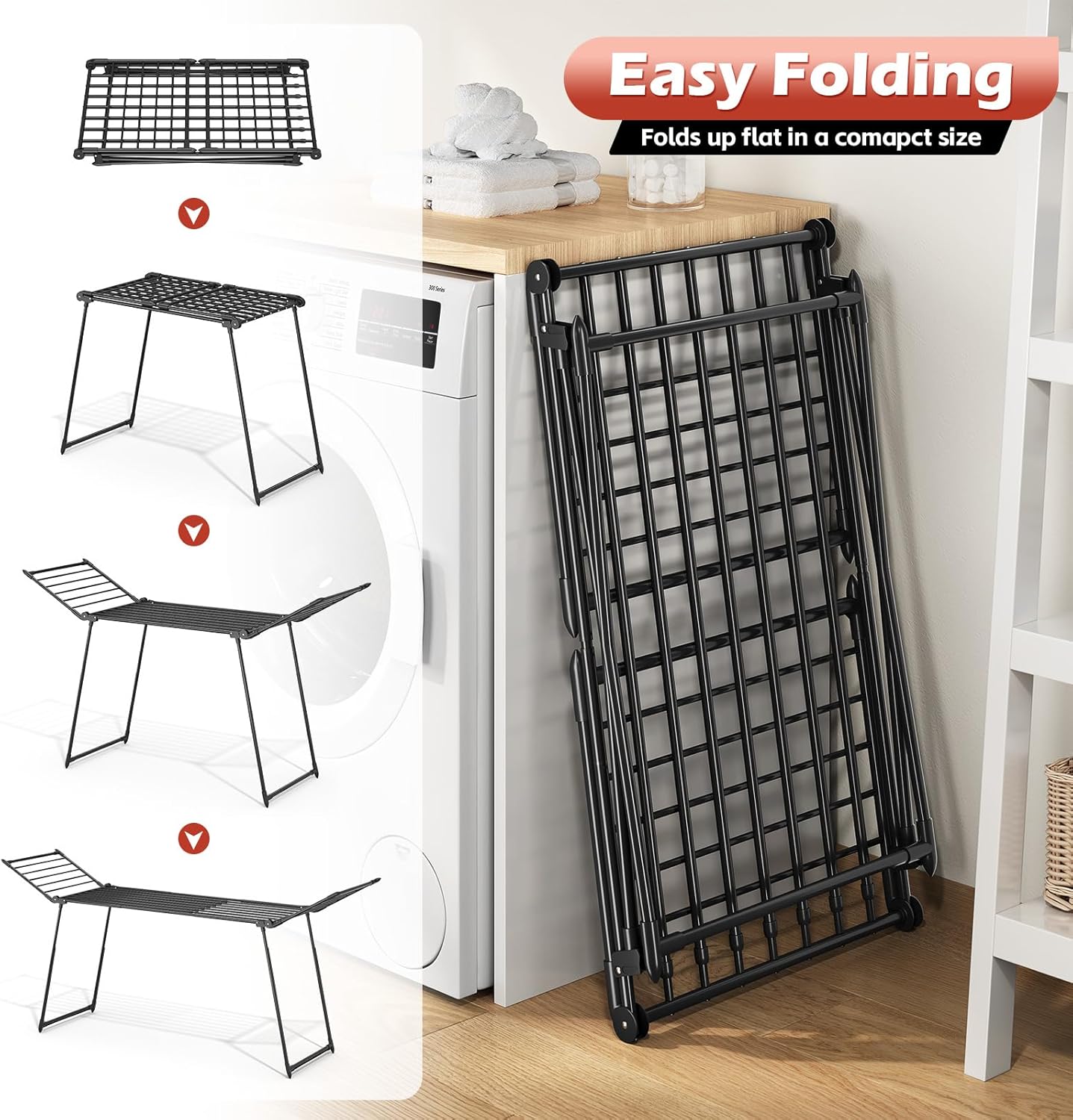 APEXCHASER Clothes Drying Rack Foldable, Large Drying Rack Clothing Retractable, Metal Clothes Airer for Bedding Towel Sweater Heavy Duty, Indoor Outdoor Use, 21.9"W x 100"L x 39"H, No Assembly, Black