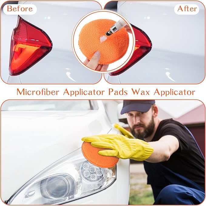 Tanlade 50 Pcs Car Detailing Microfiber Applicator Pad Wax Applicator Wash Microfiber Pads, 5 Inch Diameter (Orange)