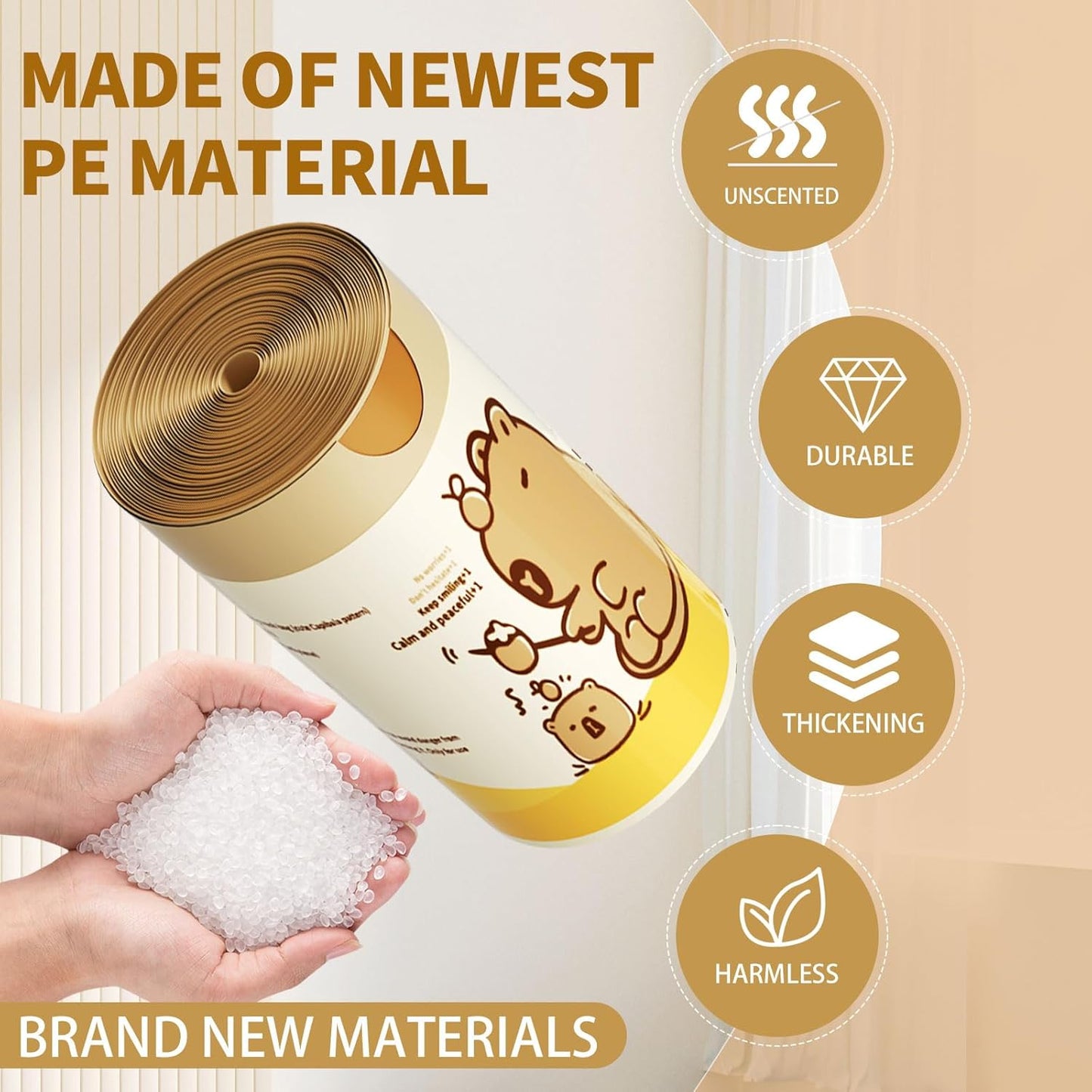 VOK 8 Gallon Trash Bags with Capybara Printed, Drawstring Medium Garbage Bags, Tear-Resistant & Leak-Proof Kitchen/Office Trash Can Liners, Trash Bags 8 Gallon with Secure Tie, 100 Counts