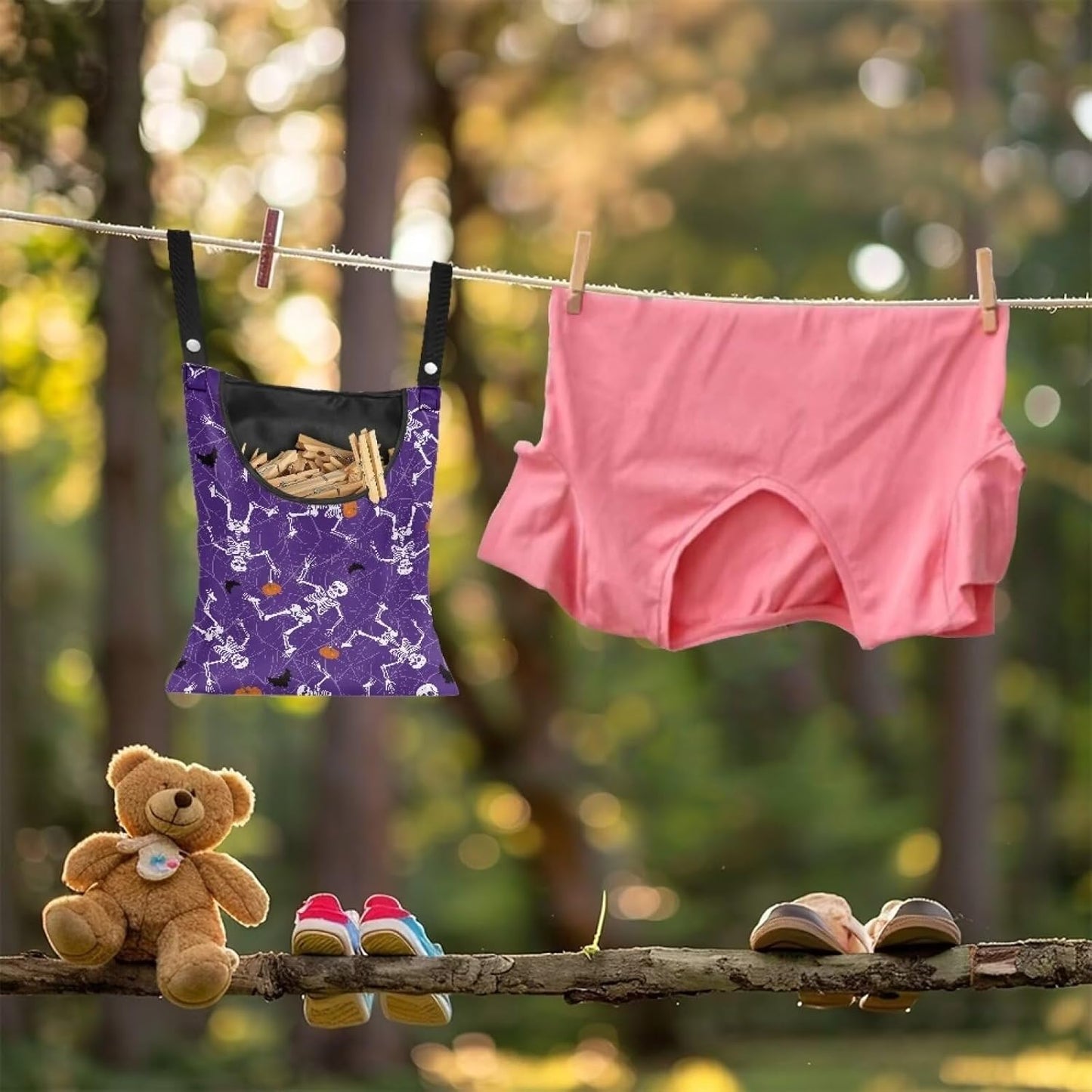 Gothic Skull Summer Clothes Pin Bag Clothespin Bags Holder Clothespin Holder 14.5 x 12 Inch Clothespin Bag for Clothesline Outdoor Outside Laundry Room Reusable Clothespin Holder