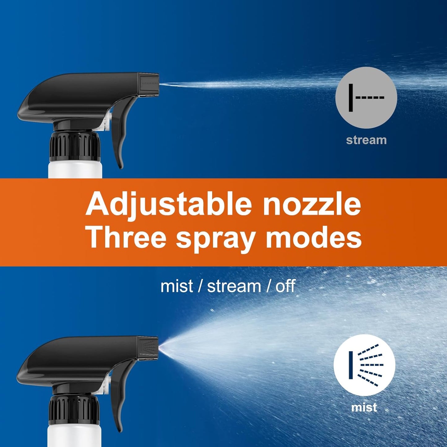 Veco Spray Bottle (2 Pack 16 Oz Black&Folded funnels) with Measurements and Adjustable Nozzle,HDPE Plastic Spray Bottles for Cleaning Solution,Household/Commercial/Industrial Use,No Leak and Clog