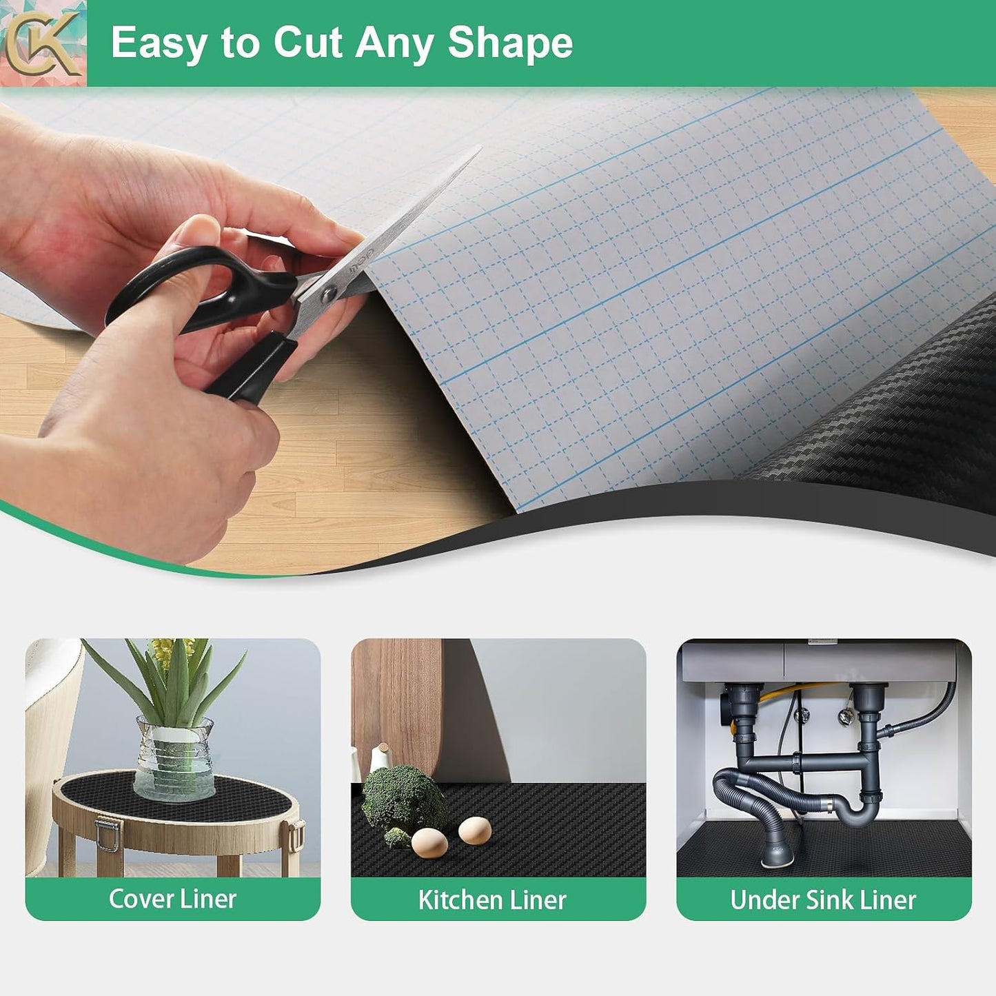 Self-Adhesive Shelf Liner Kitchen Liner, Waterproof Backed Paper Easy Peel and Stick Contact Liner Without Residue for Decor Your Desk Surface, Kitchen Countertops (Black, 17.5 x 236.2 inches)