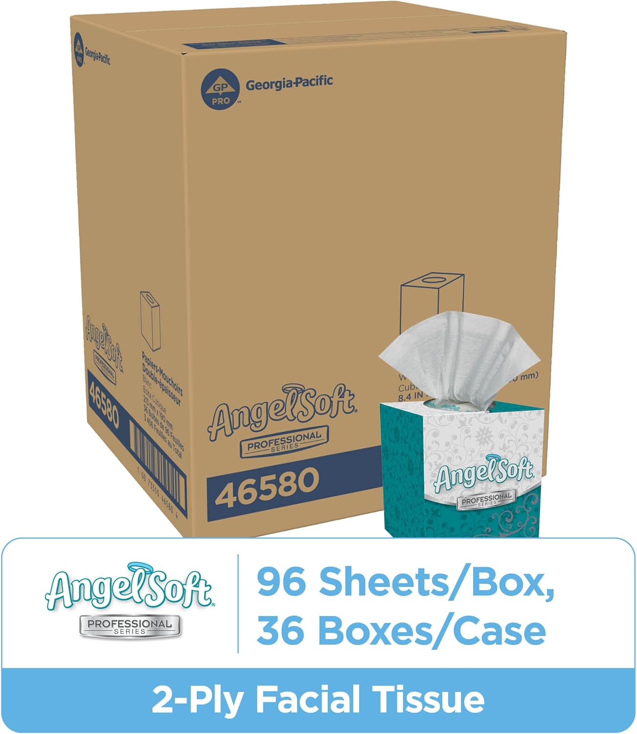 Angel Soft Professional Series 2-Ply Facial Tissue (46580), 96 Sheets, 36 Boxes, Bulk Pack, Ideal for Bathrooms, Meeting Rooms, Reception Areas