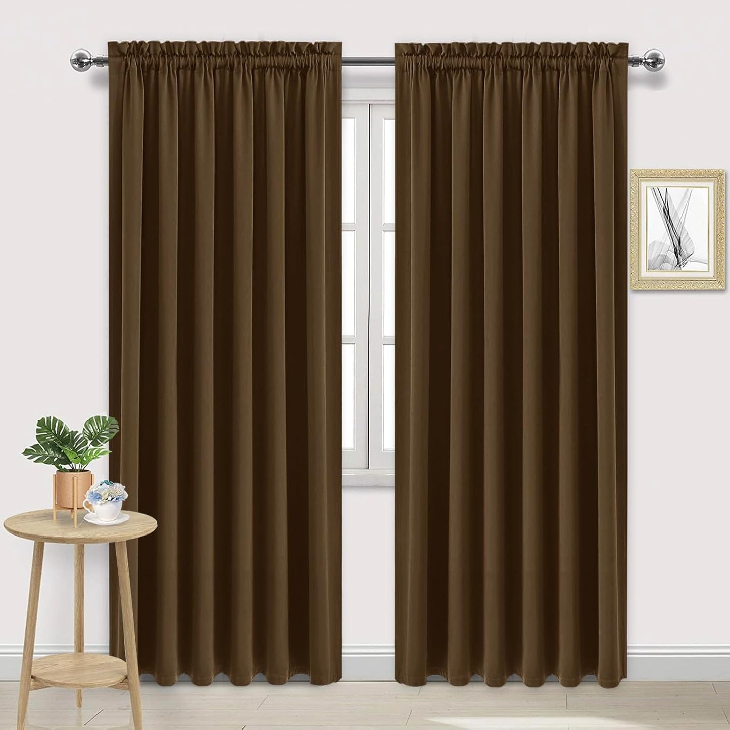 DWCN Brown Blackout Curtains for Bedroom, Thermal Insulated Energy Saving Room Darkening Curtains for Living Room (W60 x L84 inch, Set of 2 Panels, Top of Rod Pocket)