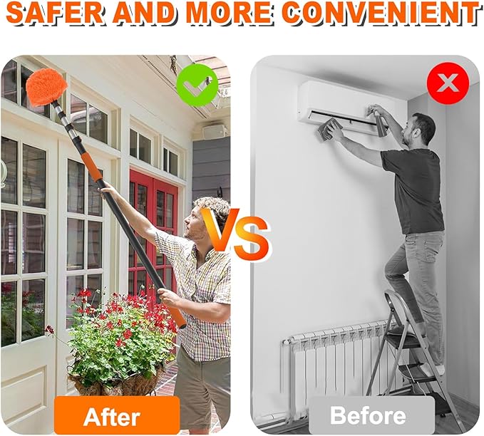 36FT Reach Cobweb Duster with Extension Pole, High Ceiling Long Duster with 7-30FT Telescoping Pole, Spider Web Brush for Indoor Outdoor Use