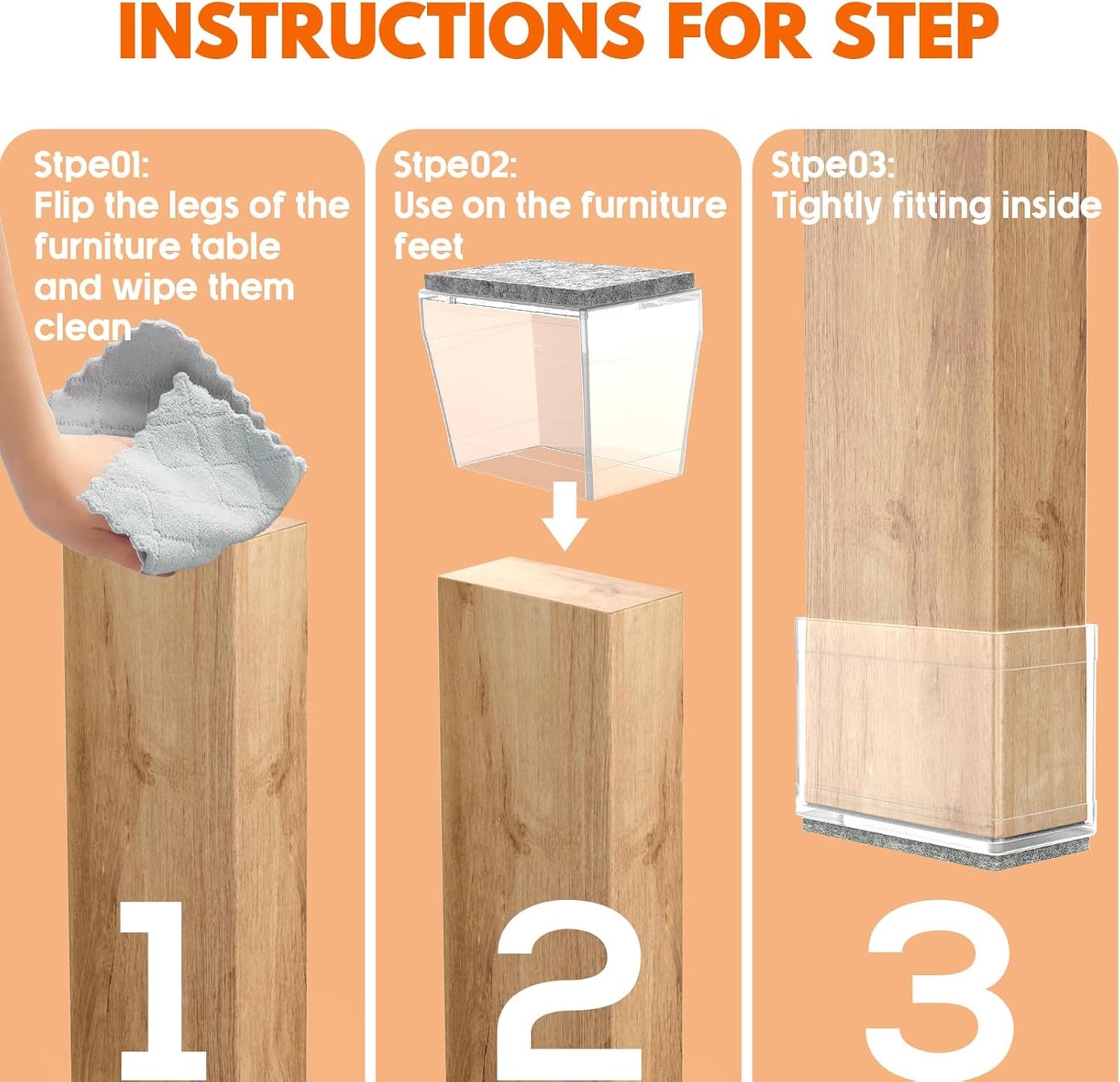 Rectangle Chair Leg Protectors for Hardwood Floors,16 PCS Silicone Covers to Protect Wood Tile Floors Felt Pads Furniture Leg Caps Reduce Noise. Easy to Move. (Clear,1.5 x 2.5 Inch, Rectangular)