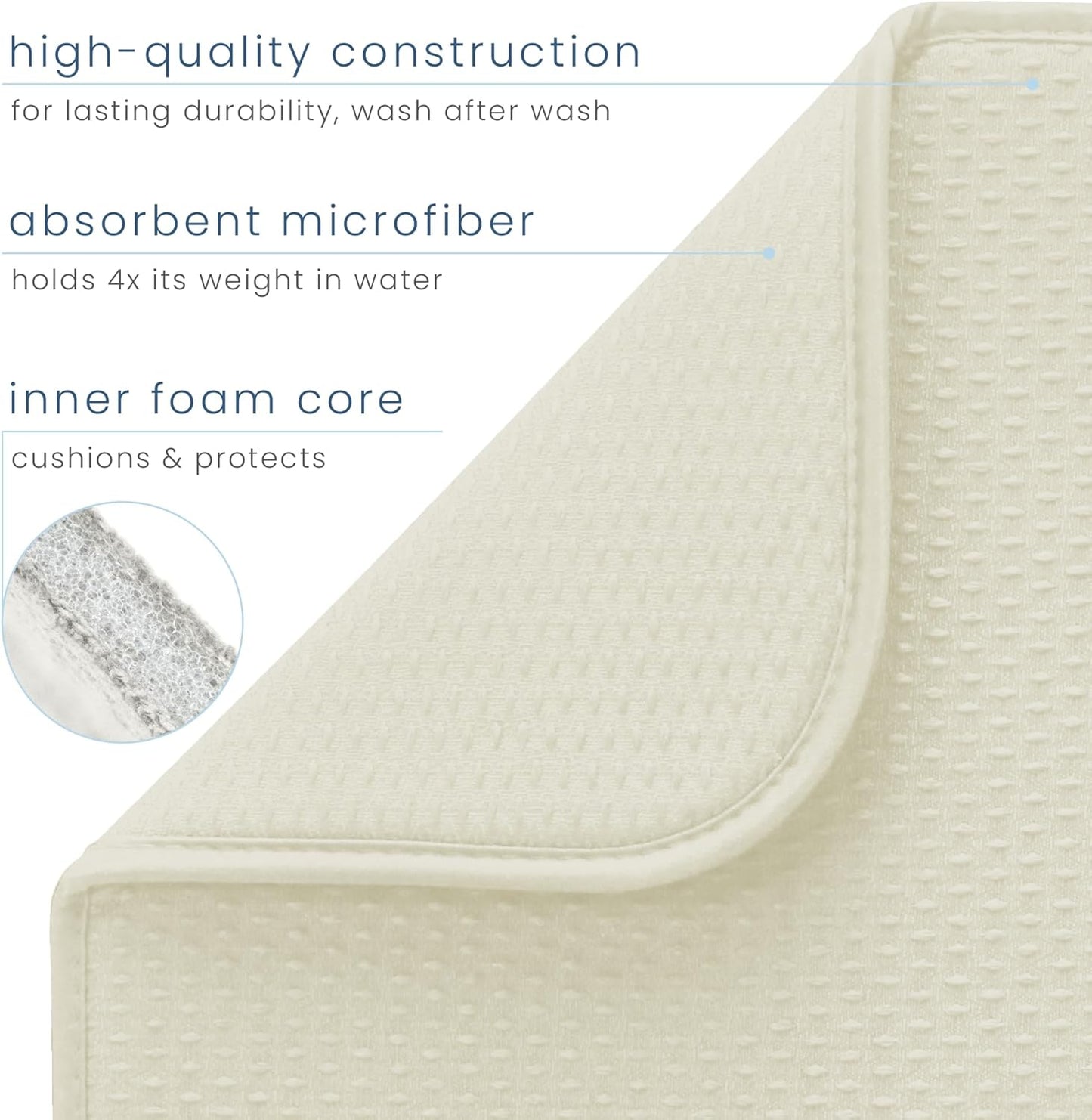 S&T INC. Dish Drying Mat, 16” x 18”, Absorbent Microfiber Kitchen Counter Mat, Drying Pad for Dishes, Utensils, Pots and Pans, Large, Diamond Texture, Cream