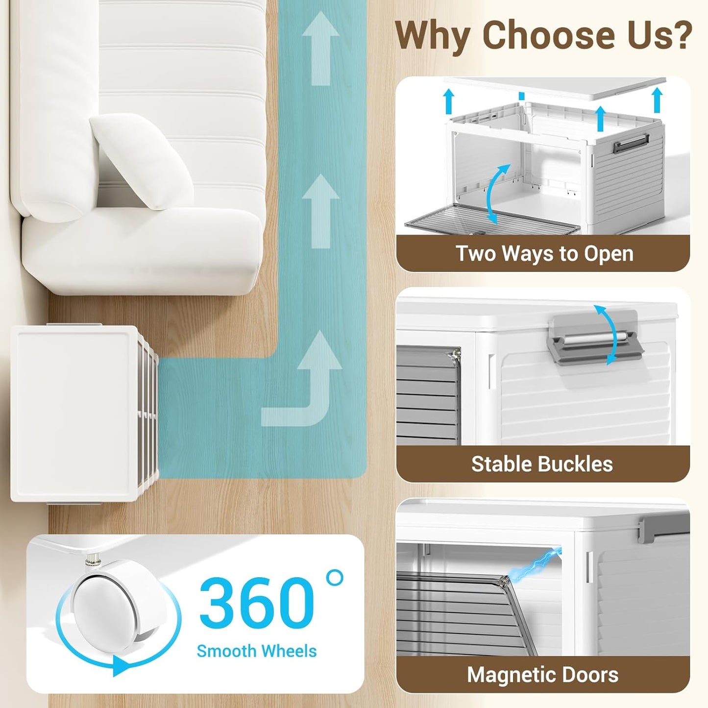 Storage Bins with Lids,4 Tier Stackable Storage Bins with Drawers,4 Pack Collapsible Plastic Storage Boxes with Wheel-1 Lid,23QT Foldable Containers for Closet Living Room Bedroom Office.