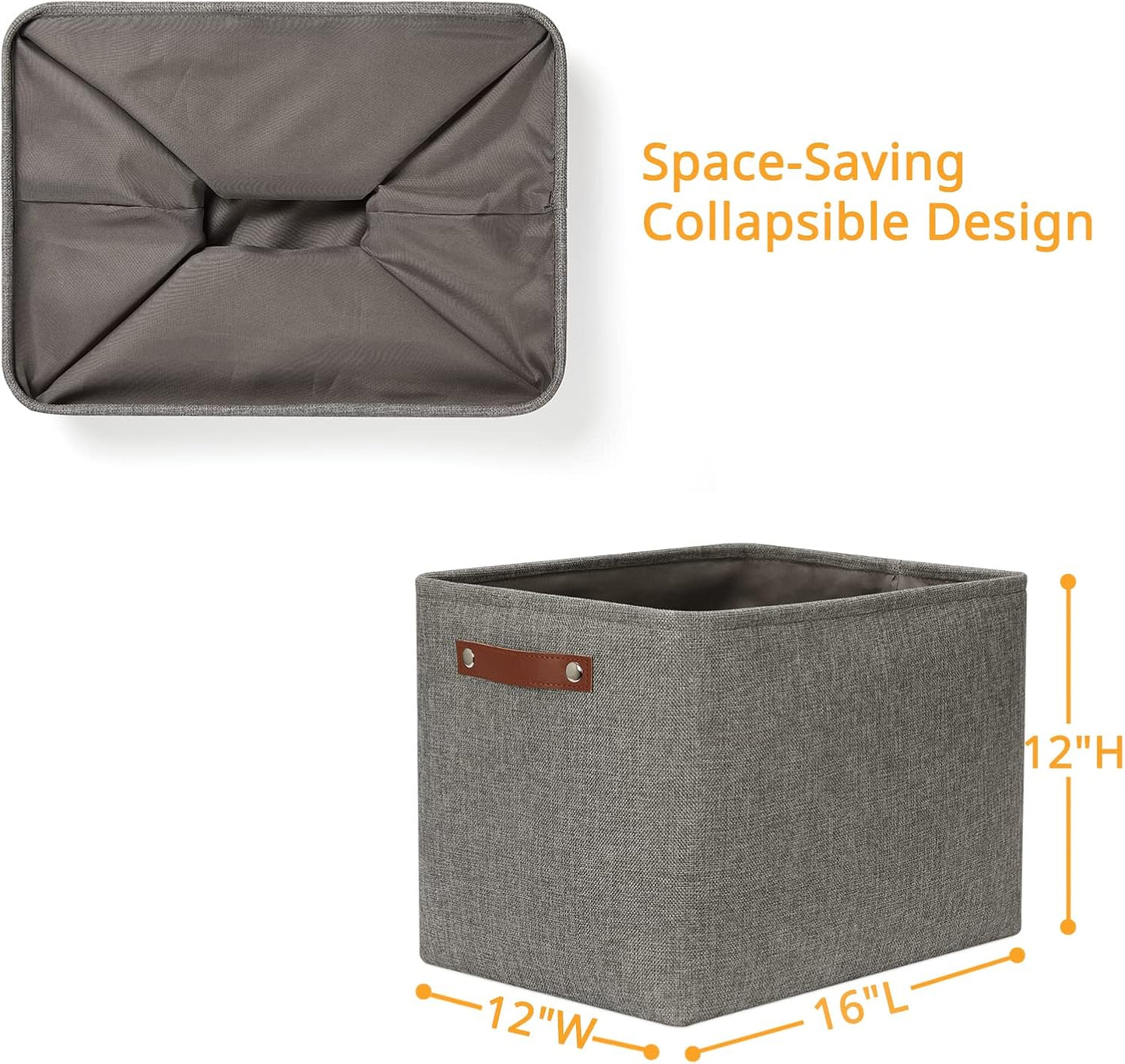 DULLEMELO Grey Storage Baskets for Organizing 2 Pack 16"x12"x12" Fabric Shelf Baskets for Gifts Empty Large Storage Organizer for Closet,Clothes,Toys,Bedroom (Grey)