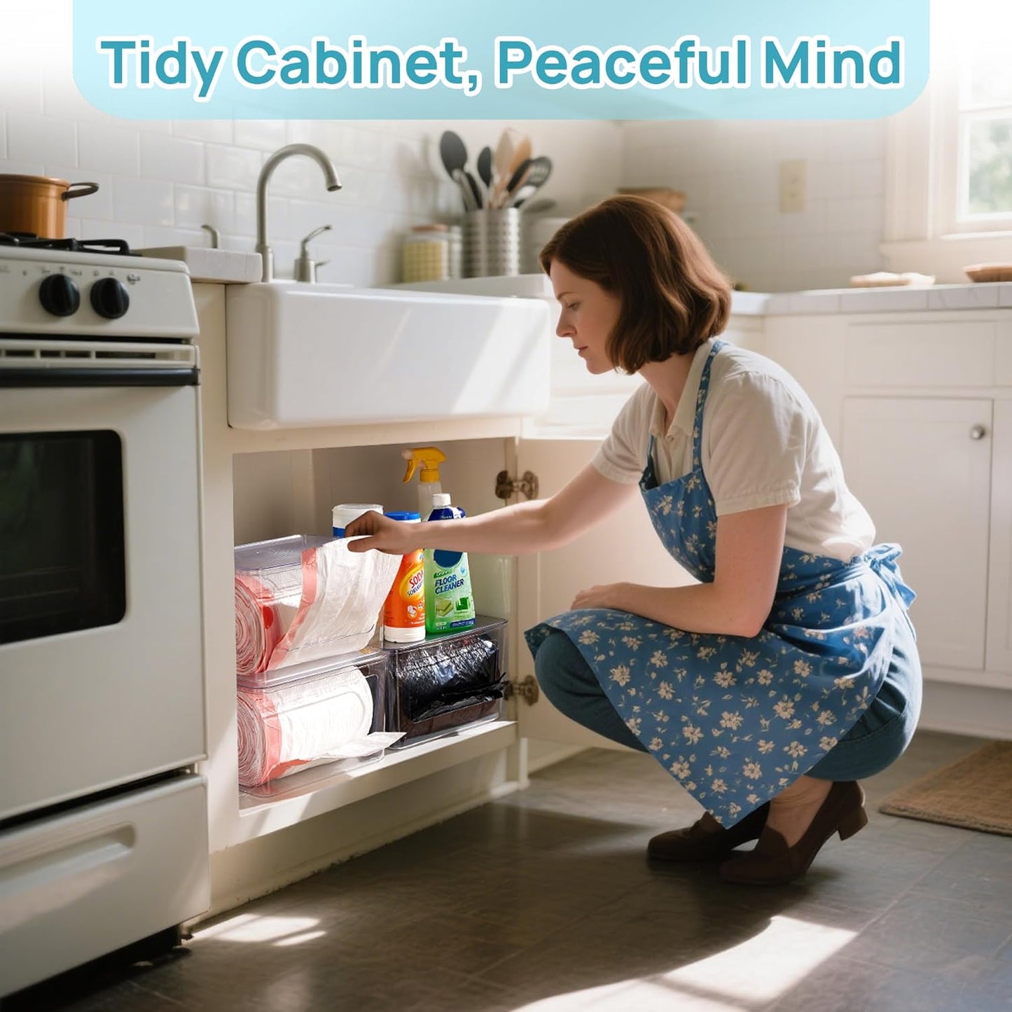 Vtopmart 2 Pack Trash Bag Holder, Stackable Garbage Bag Dispenser for 13/30/33 Gallon Bags, Clear Organizer Bins for Under Kitchen Sink, Laundry Room Organization and Storage