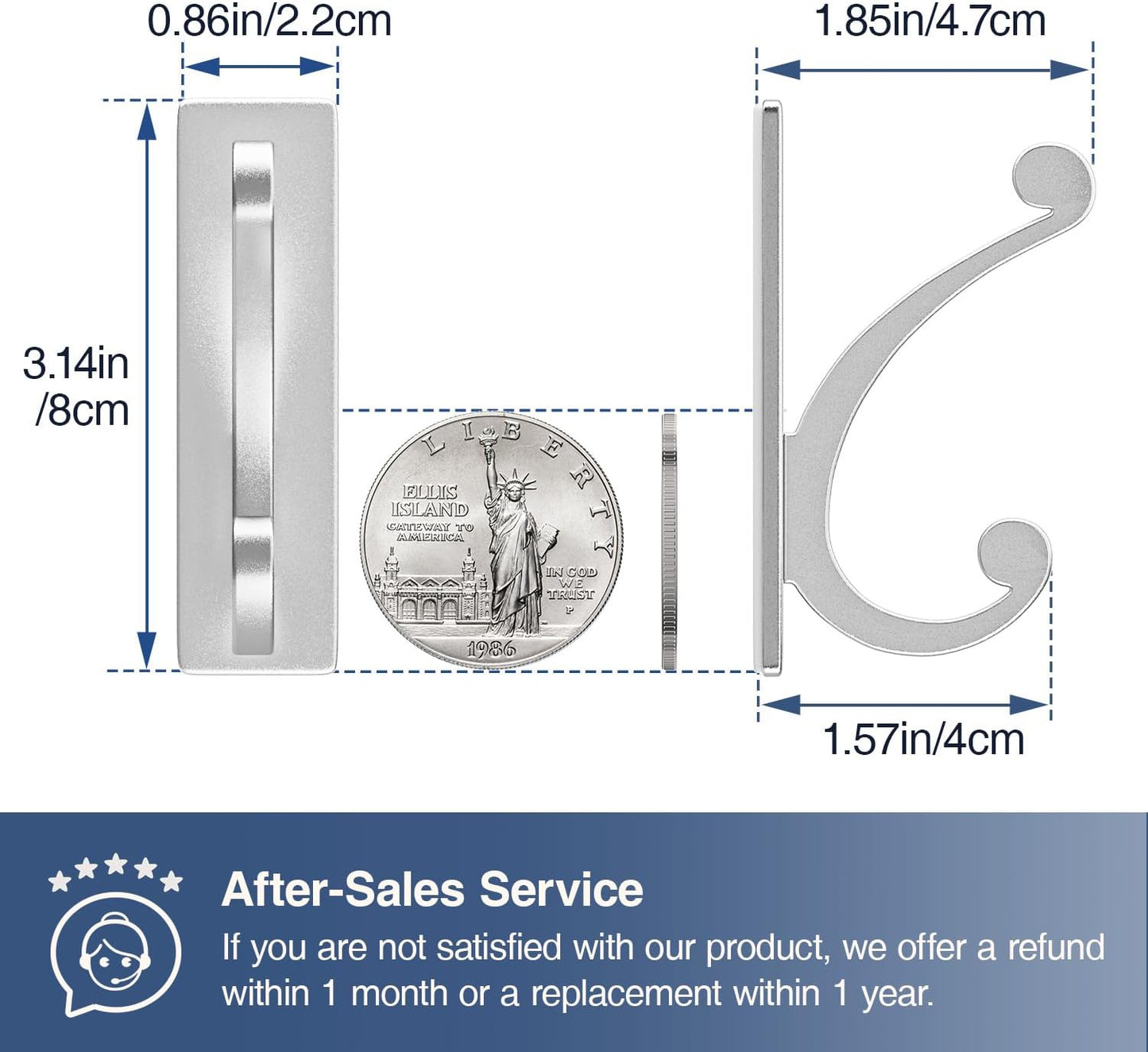 Adhesive Wall Hook for Towel/Coat - Extra Sticky 10LB Stainless, Stick on Hanger for Bath or Shower, Matt Silver 4-Pack