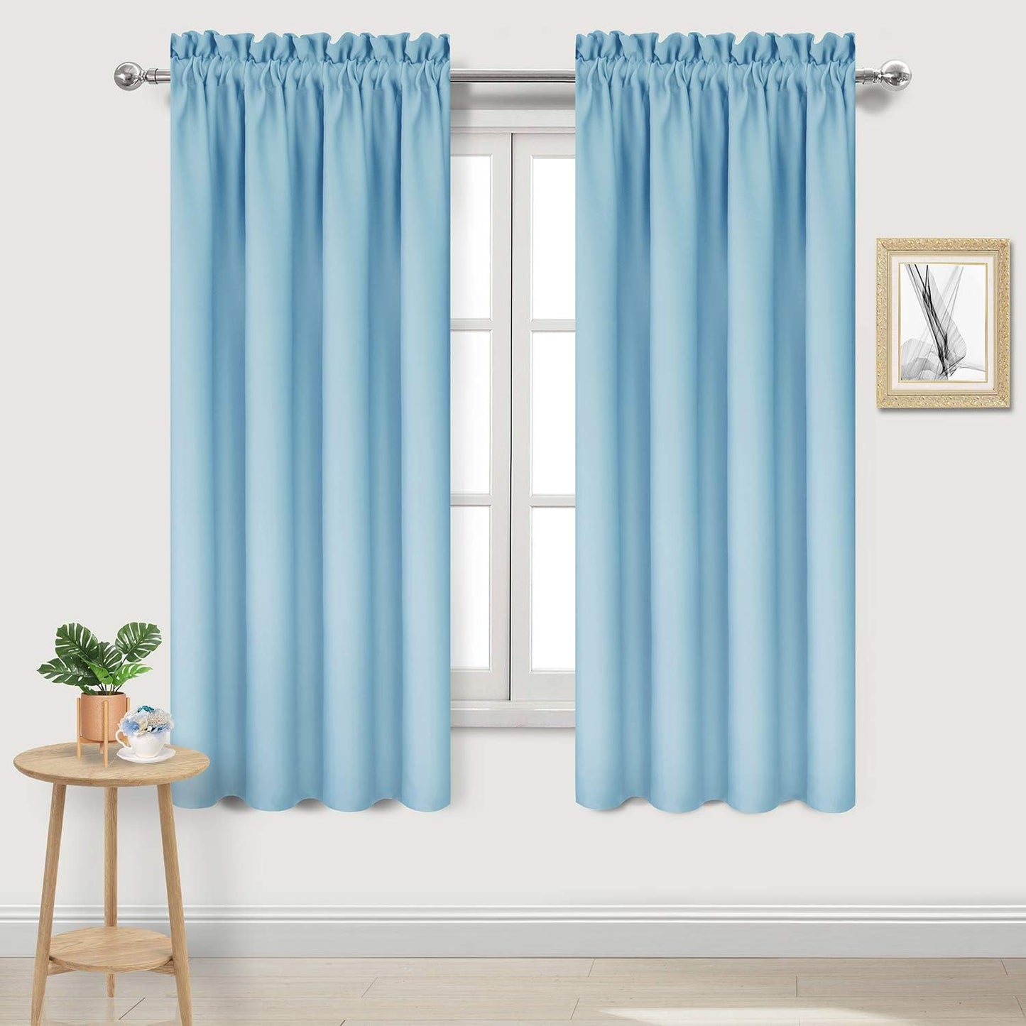 DWCN Blackout Curtains for Bedroom - Thermal Insulated Privacy Energy Saving Rod Pocket Drapes for Living Room, W 38 x L 63 Inch, Light Blue, Set of 2