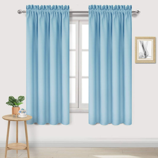 DWCN Blackout Curtains for Bedroom - Thermal Insulated Privacy Energy Saving Rod Pocket Drapes for Living Room, W 38 x L 63 Inch, Light Blue, Set of 2