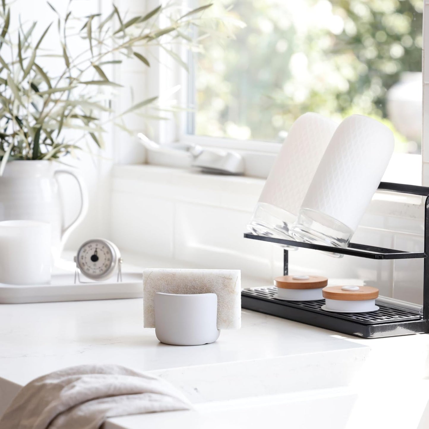 Selegna Diatomite Quick Dry Kitchen Sink Organizer (Brown, Small, 0.42 lbs) - Absorbent Drying Rack for Dish Sponge