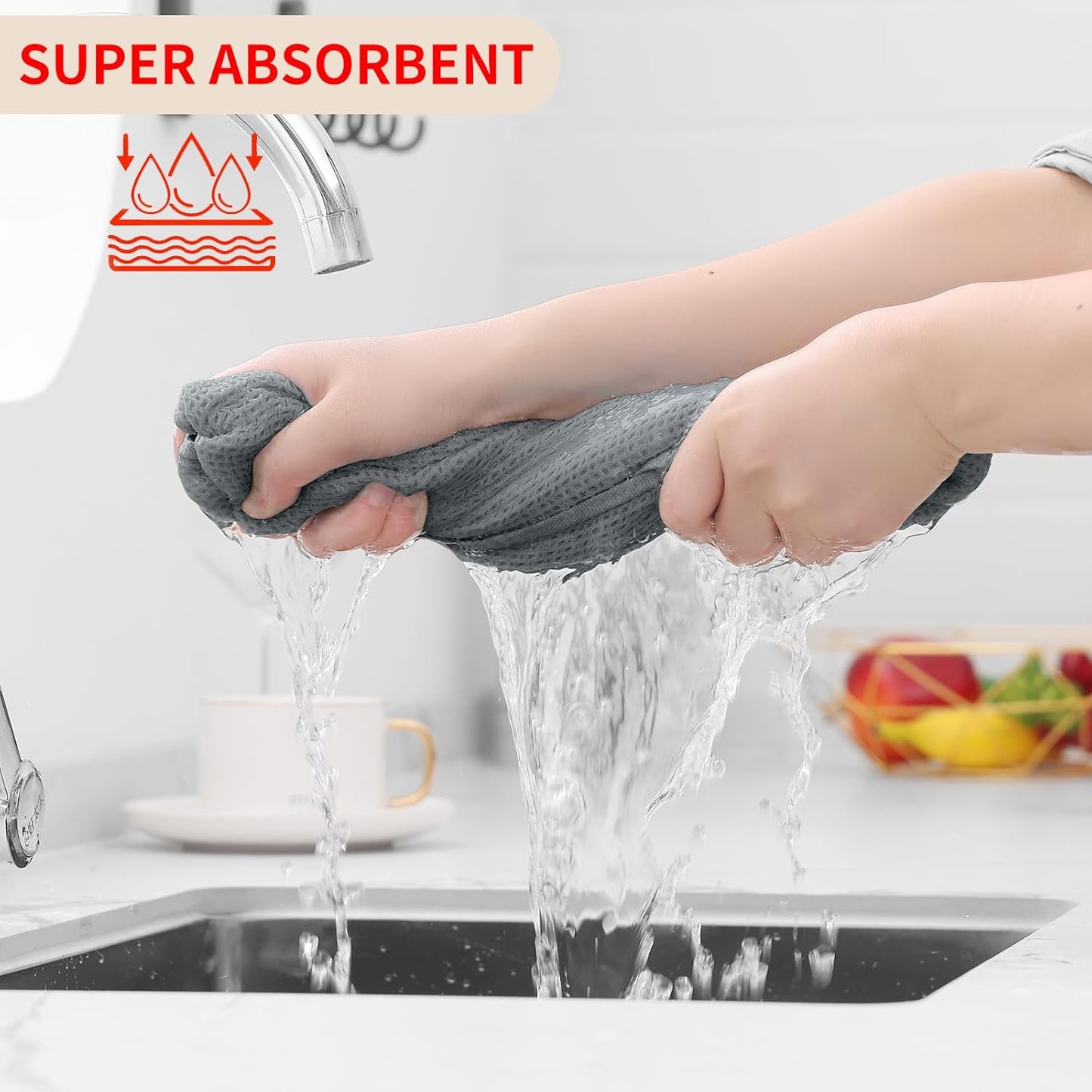 Homaxy 100% Cotton Waffle Weave Kitchen Dish Towels, Ultra Soft Absorbent Quick Drying Cleaning Towel, 13 x 28 Inches, 4-Pack, Grey