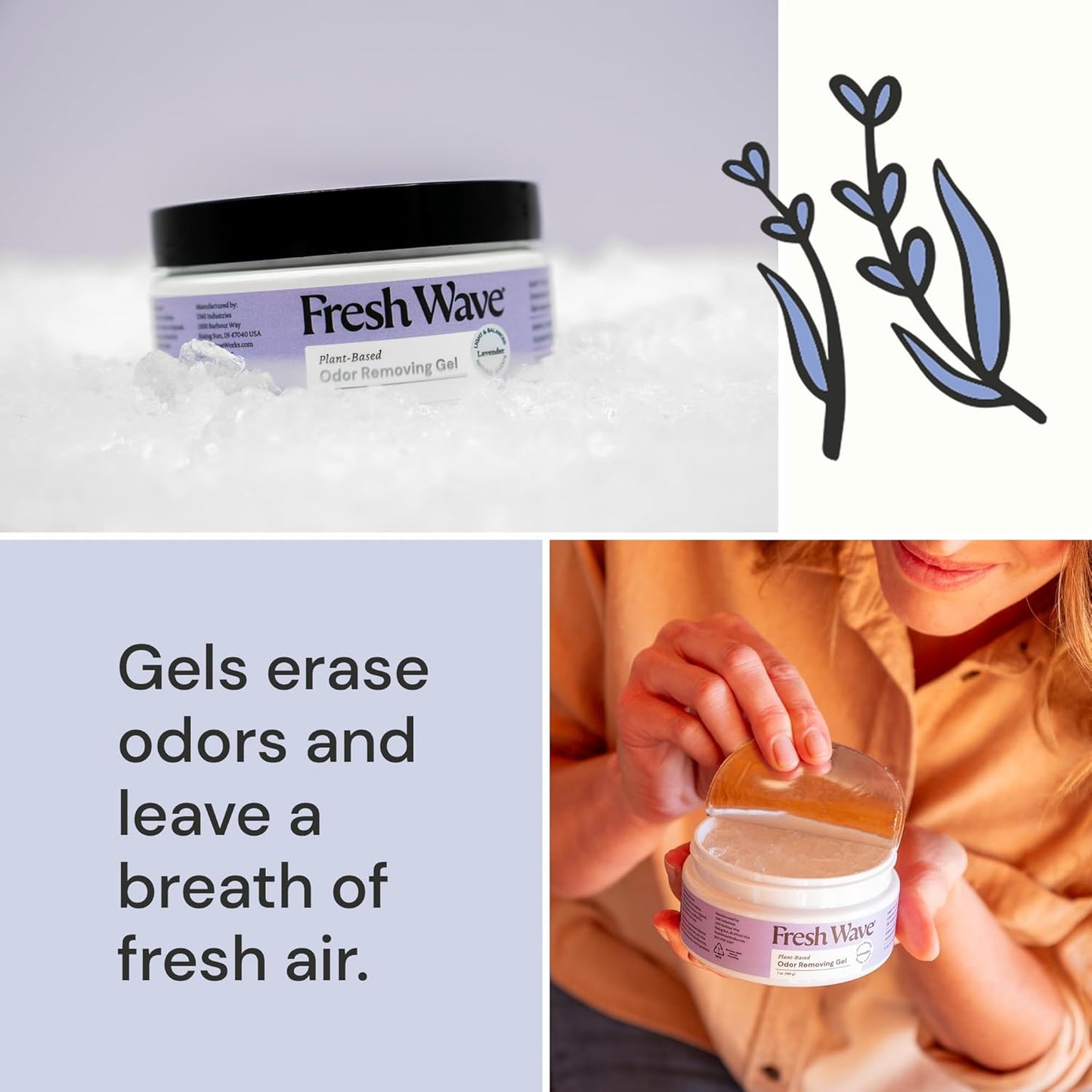 Fresh Wave Lavender Odor Removing Gel, 7 oz., Pack of 3 - Safer Odor Absorbers for Home, Natural Plant-Based Odor Eliminator, Every 7 oz. lasts 15-30 Days, For Cooking, Trash & Pets