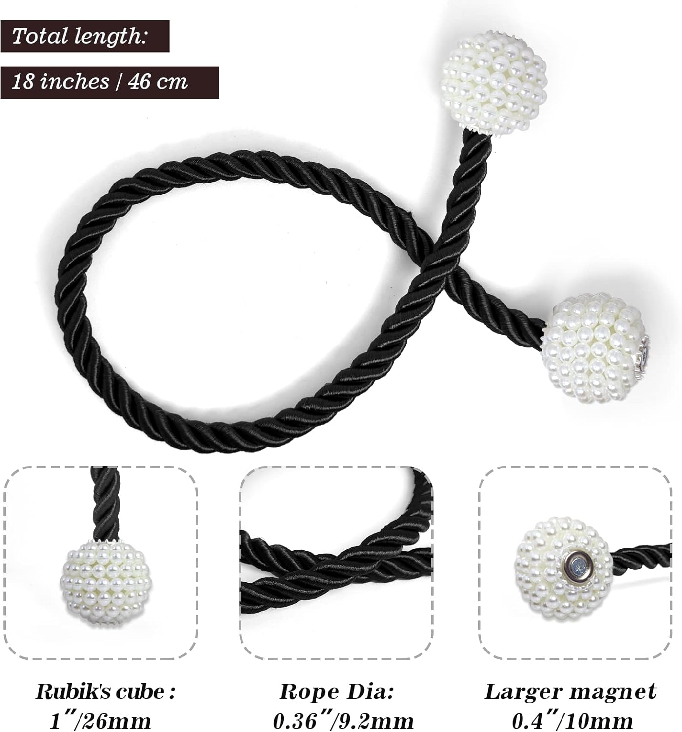 Hion Magnetic Curtain Tiebacks Black 2pcs, Curtain Tiebacks Buckles Holdbacks Holders Hooks Clip for Home Bedroom Office Decorative Curtain