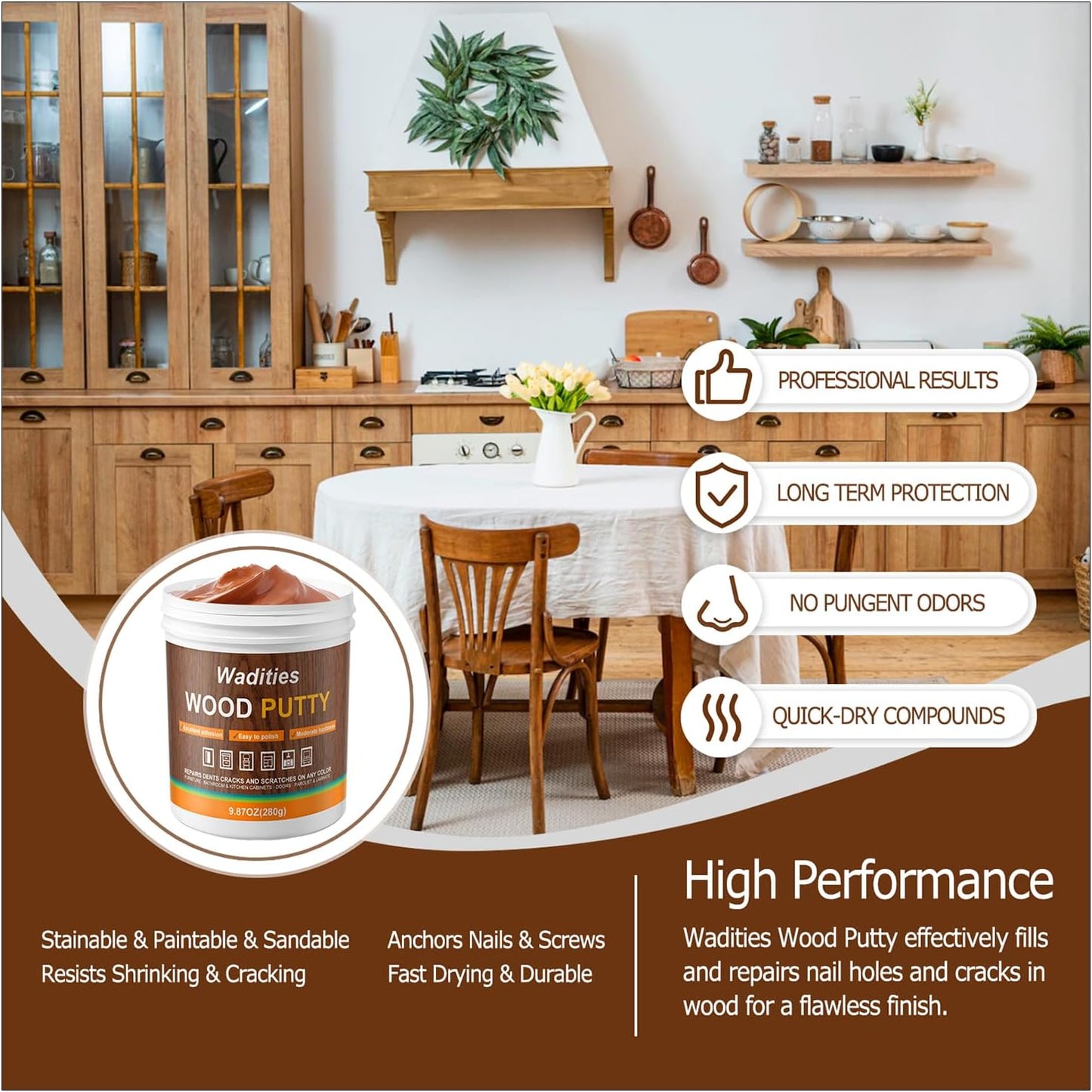 Walnut Wood Filler, Walnut Wood Putty, Paintable Stainable Wood Repair Putty, 9.87 Ounce Wood Furniture Repair kit, Quickly Repair Wood Cracks and Holes on Wooden Floor Furniture (Walnut)