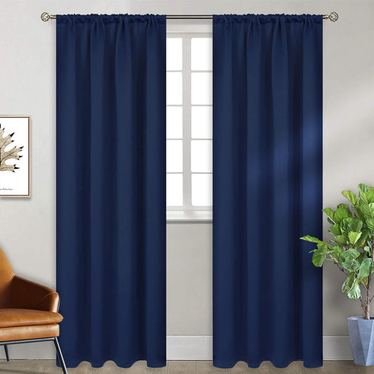BGment Blackout Curtains 90 Inch Length for Bedroom 2 Panels - Navy Blue Thermal Insulated Drapes with Rod Pocket for Living Room Long Window Treatments Darkening Privacy, 52 x 90 Inch
