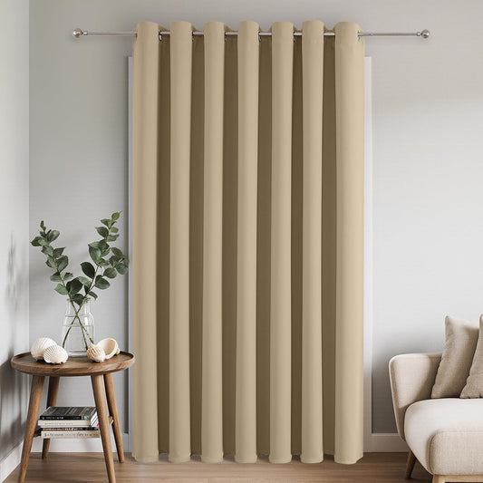 Joydeco Blackout Patio Sliding Door Curtains 84 Inches Long, Grommet Privacy Room Divider Curtains, Extra Wide Thermal Blackout Drapes for Bedroom Living Room (Light Beige, 100Wx84L, 1 Panel)