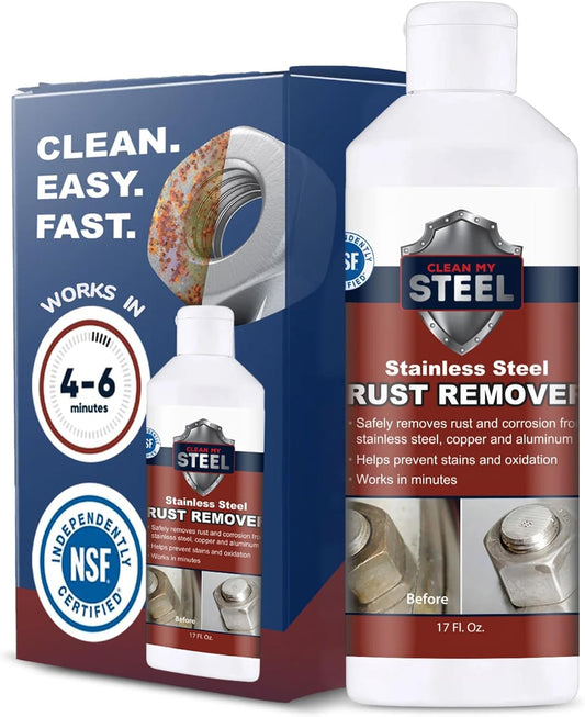 Stainless Steel Rust Stain Remover & Cleaner, NSF Approved Safe for Food Areas. Non-Toxic Stainless Steel Cleaner for Appliances is Perfect for Commercial Use, Your Fridge, Best Knife, Pan (17 oz)