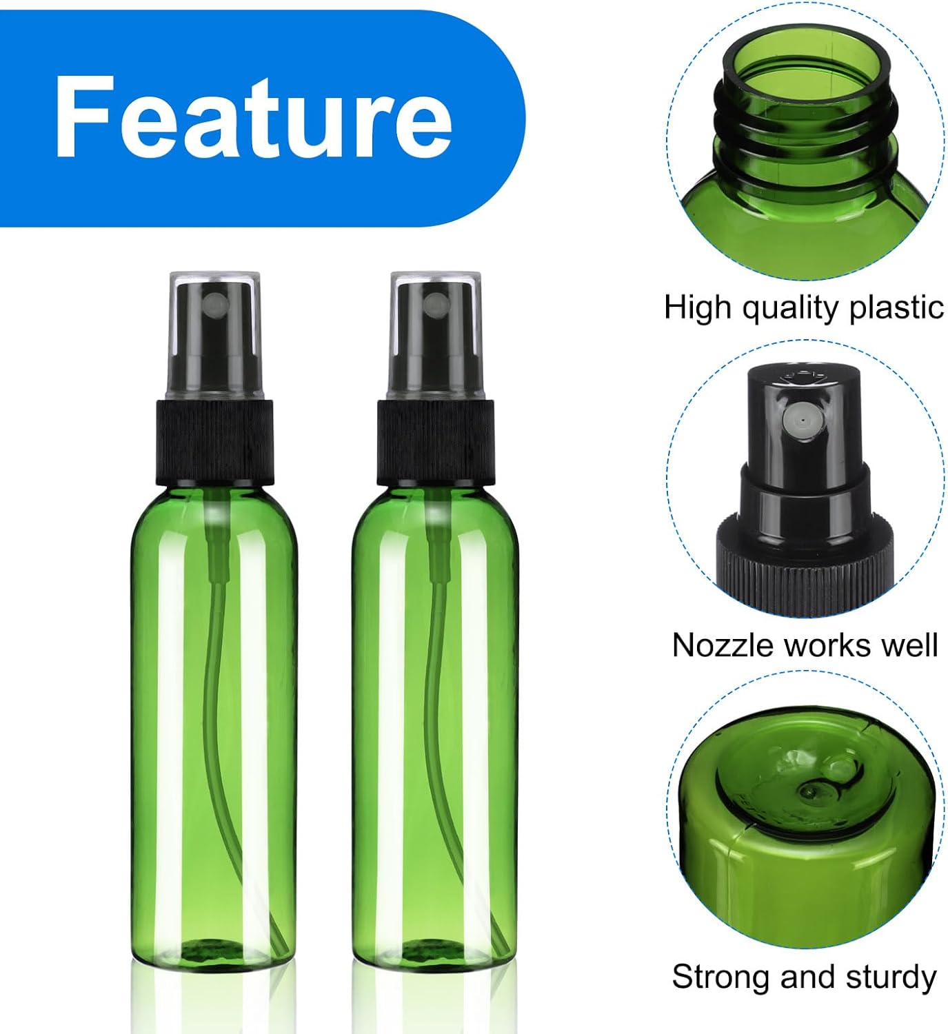 uxcell 20Pack Spray Bottles, 2 Oz/60ML Reusable Clear Empty Mist Plastic Mini Travel Bottle Set,Small Refillable Liquid Containers for Household Use, Essential Oil, Cleaning (Green Black)