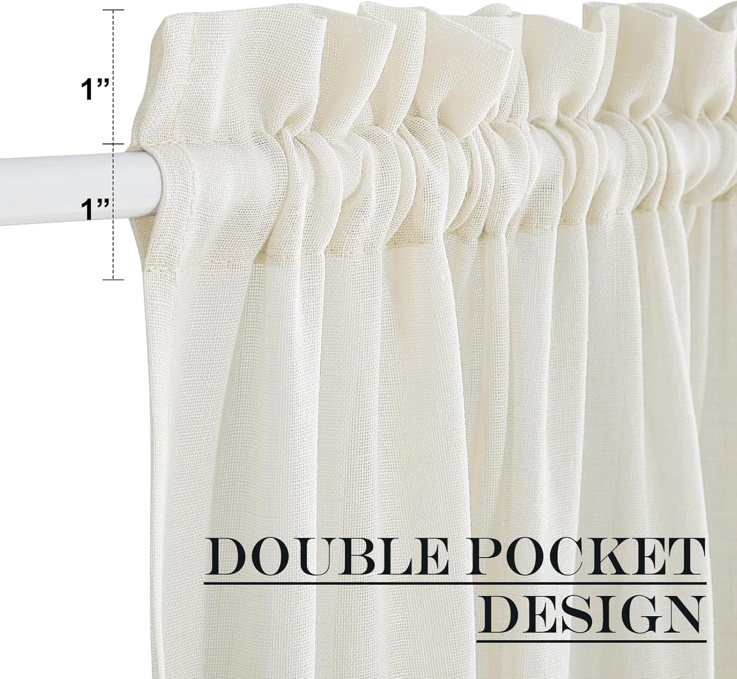 NICETOWN Side Light Door Curtains 40 inch Length Privacy Linen Texture Semi Sheer French Door Curtain Panels for Front Glass Kitchen Window, Ivory White, 26" W x 40" L, 1 Panel