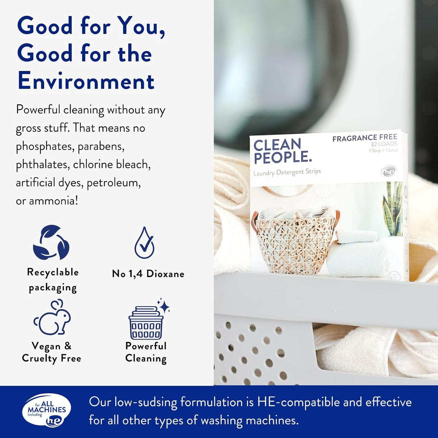 The Clean People Laundry Detergent Sheets - Laundry Soap - Ultra Concentrated, Recyclable Packaging, Stain Fighting - Fresh Scent, 32 Pack