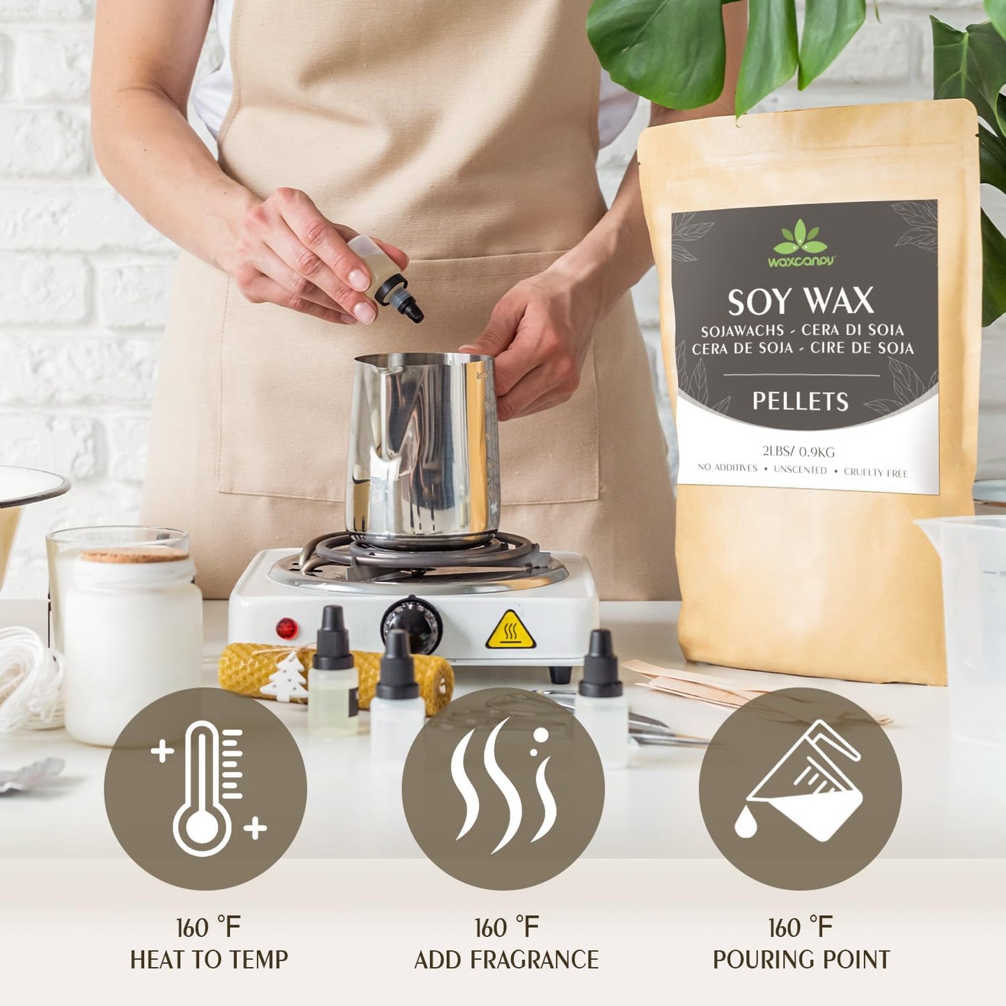 Soy Wax, Waxcanpy Natural Candle Wax, Organic Soy Wax for Candle Making from Farm, No Additives, Harmless and Pure (0.5lb)