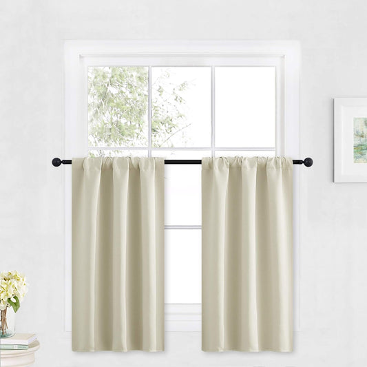 RYB HOME Bathroom Window Curtains - Super Soft Blackout Privacy Curtains for Baby Nursery Bedroom Basement Garege Workshop Kitchen Dining Living Room, W 29 x L 30, Beige, 2 Pcs