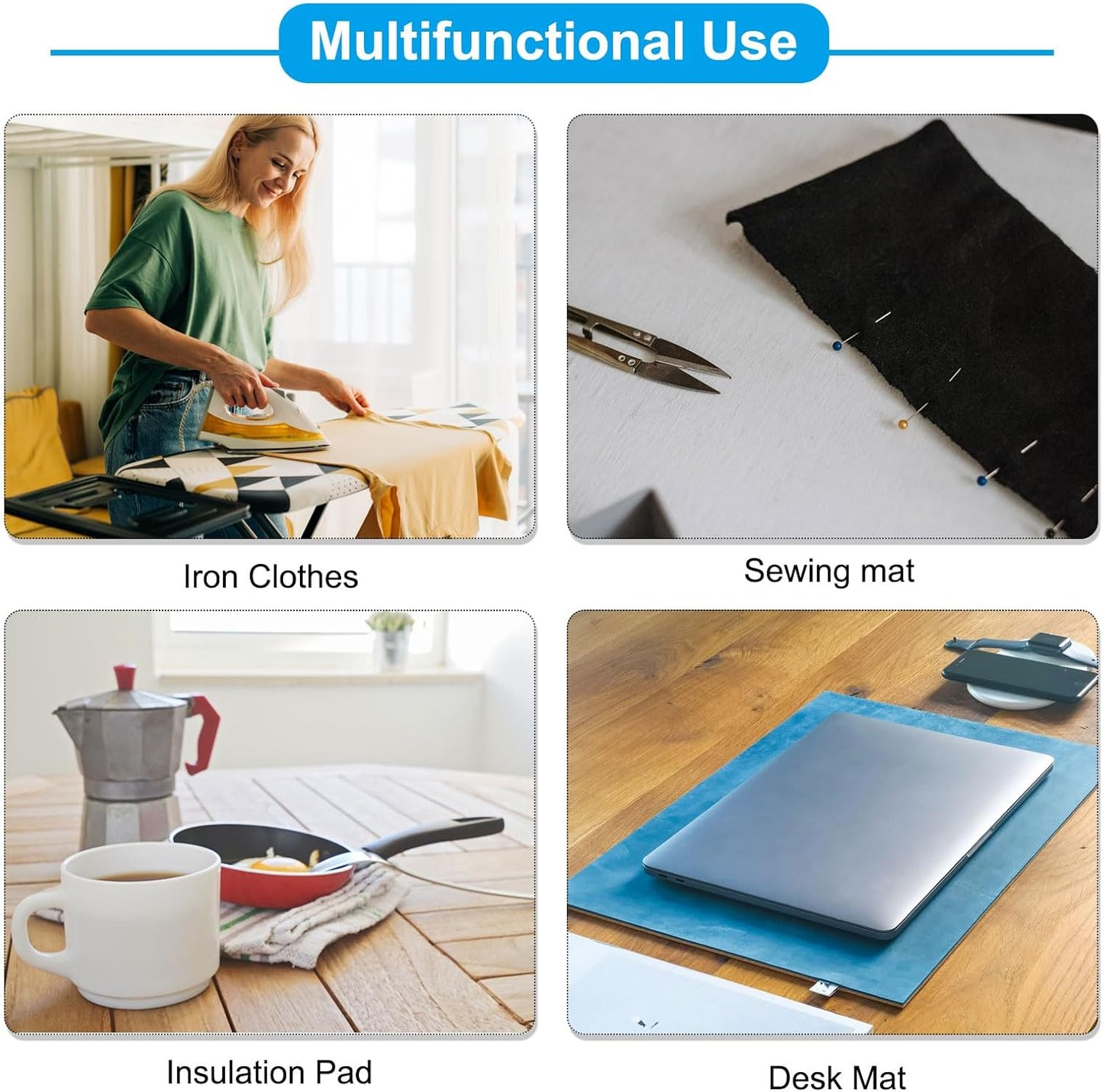 PATIKIL Wool Pressing Mat, 10" x 10" Wool Ironing Pad Blanket 0.5" Thickened Heat Resistant Quilting Ironing Pad for Quilters Sewing Craft, Grey