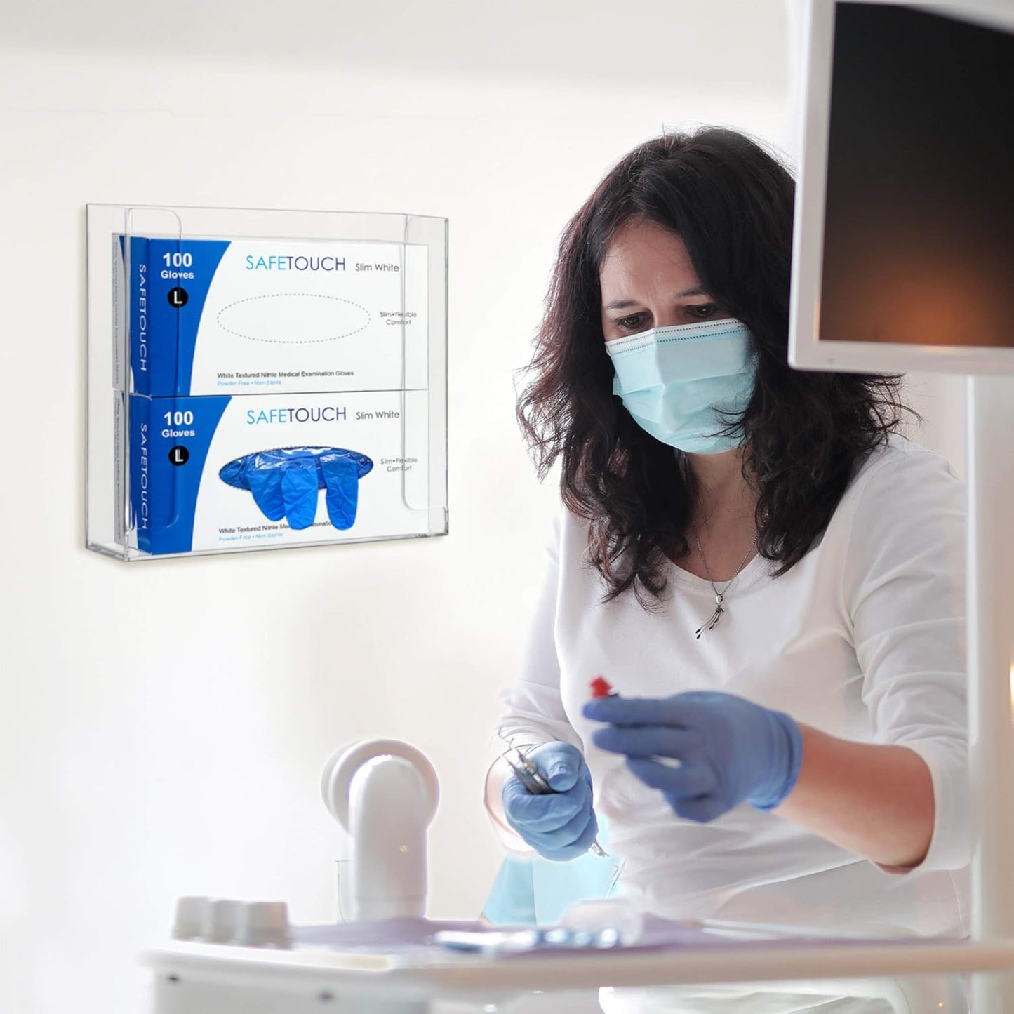 Amazing Abby Acrylic Glove Box Holder, Wall-Mounted Glove Dispenser, Floating Glove Box Organizer, Medium Size (for 2 Boxes), 10.5" W x 10.0" H x 3.5" D (Mounting Hardware Included)