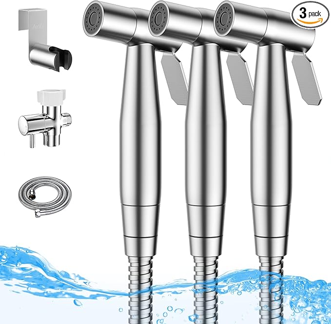Arofa Handheld Bidet Sprayer for Toilet - 3 Pack Bidets Faucet for Existing Toilets Cloth Diaper Jet Sprayer, Stainless Steel Muslim Shower with Bidet Hose for Feminine Wash