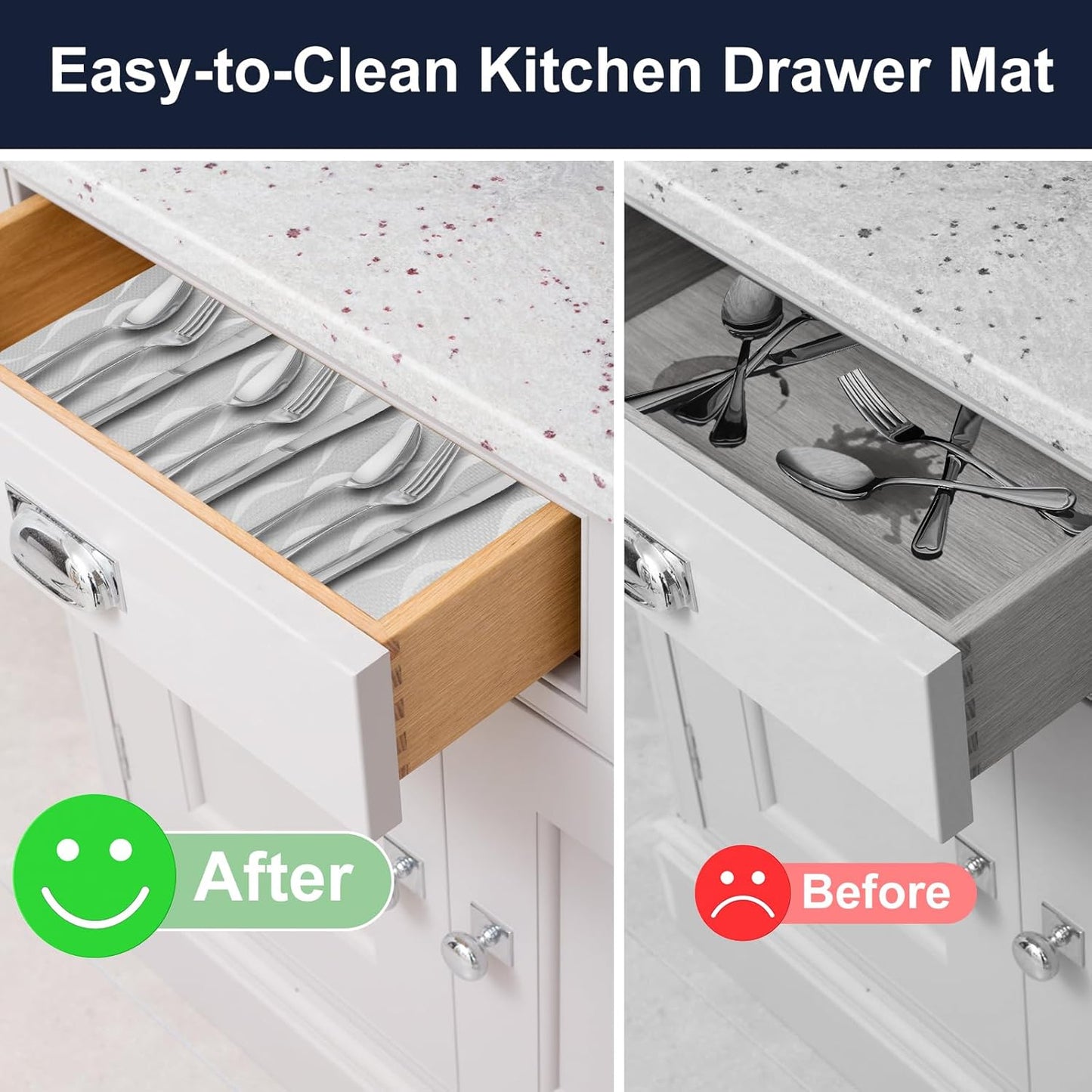 Shelf Liner, Waterproof Refragerator Liner, Drawer Liners for Kitchen Cabinet, Bathroom Sink Mat No Slip Cupboard Mats Non Adhesive Fridge Liner EVA Place Mats Roll - Clear Wave 17.5"×197"