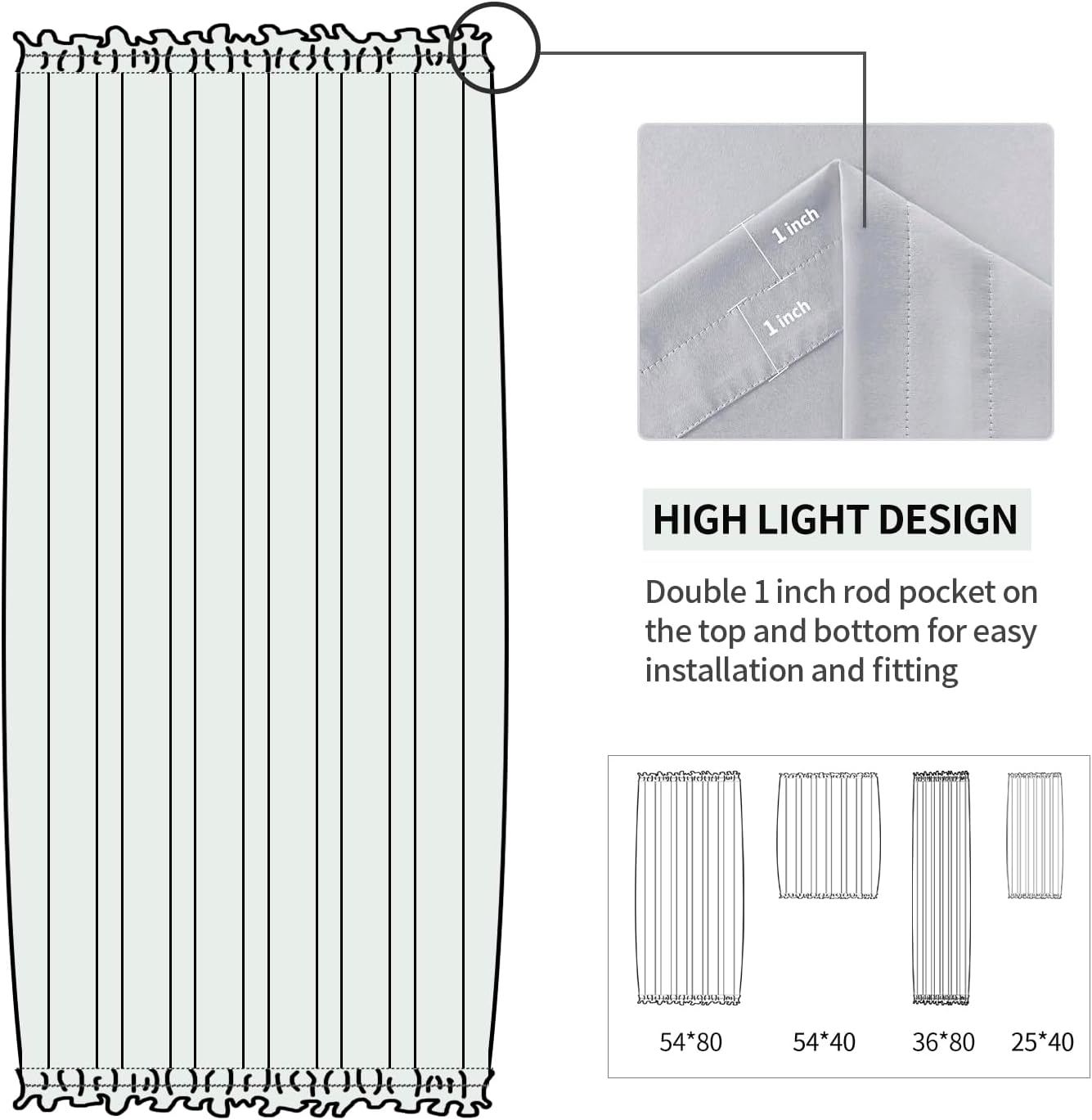 DWCN French Door Curtains – Rod Pocket Thermal Blackout Curtain for Window/Patio Doors/Doorways/Classroom/Kitchen for Privacy, 36W by 80L Inches, 1 Panel with Tieback, Silver Grey