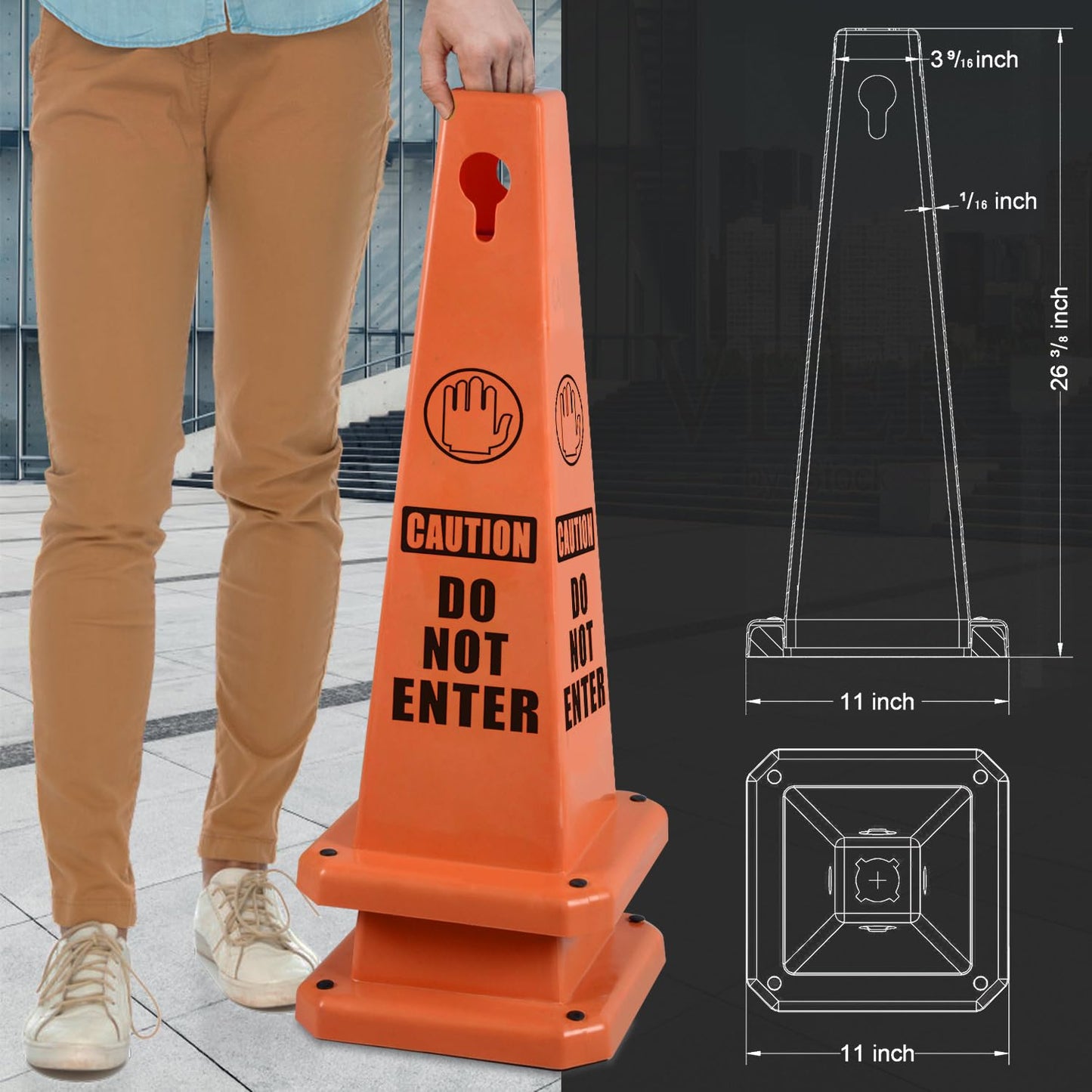 Plastic Traffic Cones, 4-Sided Message Cones, Road Safety Parking Cones, Standing Traffic Warning Signs for Cleaning Area, Garage, No Entry (8, Do Not Enter, Large)