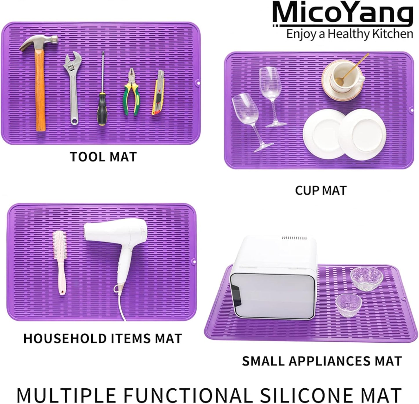 Silicone Dish Drying Mat for Multiple Usage,Easy clean,Eco-friendly,Heat-resistant Silicone Mat for Kitchen Counter or Sink,Refrigerator or Drawer Liner Purple 3XL 28 inches x 18 inches